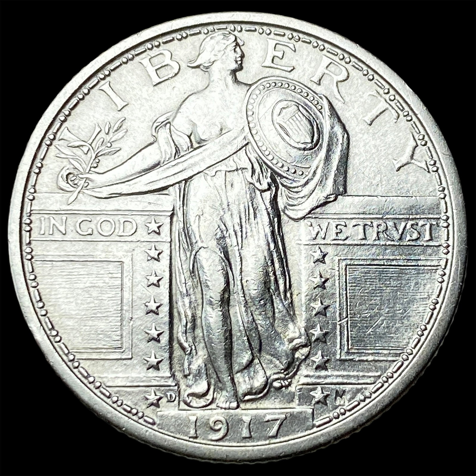 1917-D FH Type 1 Standing Liberty Quarter CHOICE AU: 1917-D FH Type 1 Standing Liberty Quarter CHOICE AU