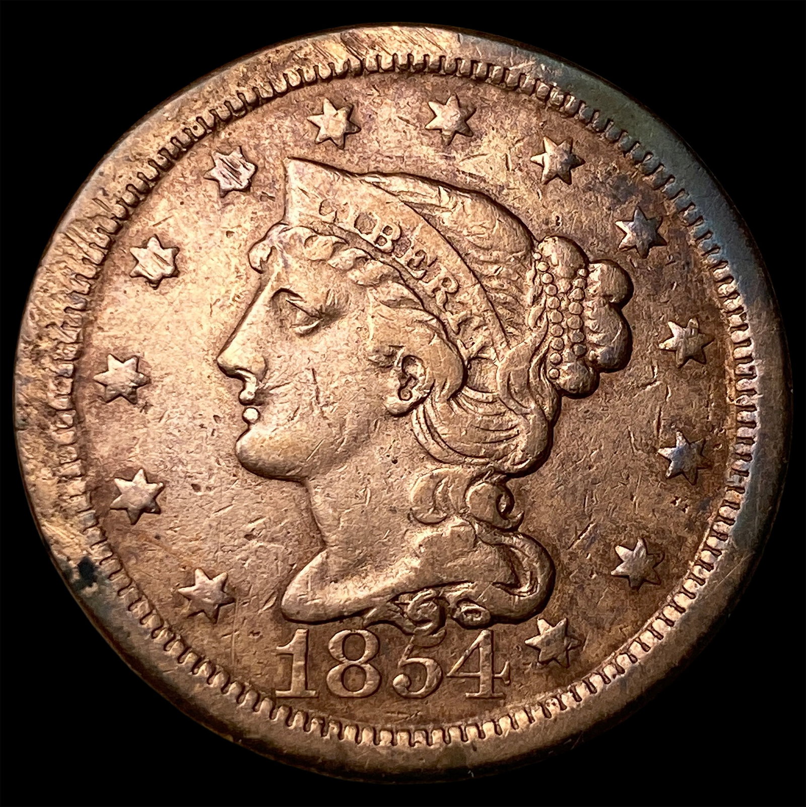 1854 Braided Hair Large Cent NEARLY UNCIRCULATED (1 of 2)