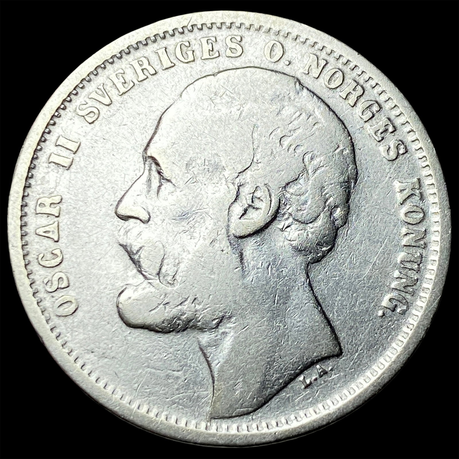 1876 Silver 1 Krona Sweden NEARLY UNCIRCULATED: 1876 Silver 1 Krona Sweden NEARLY UNCIRCULATED
