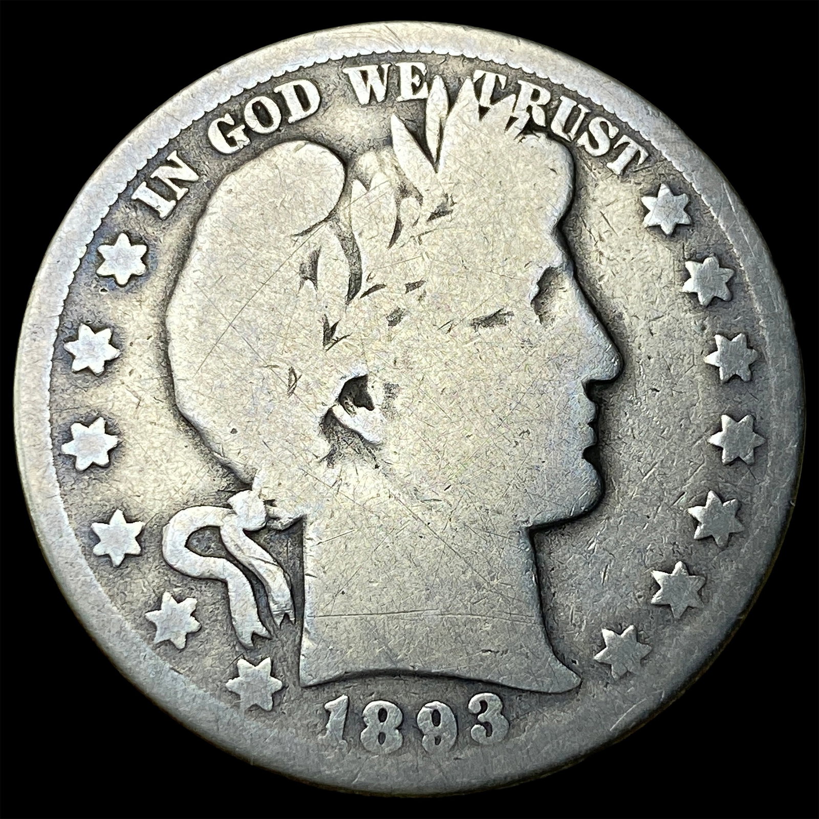 1893-O Silver Barber Half Dollar NICELY CIRCULATED: 1893-O Silver Barber Half Dollar NICELY CIRCULATED