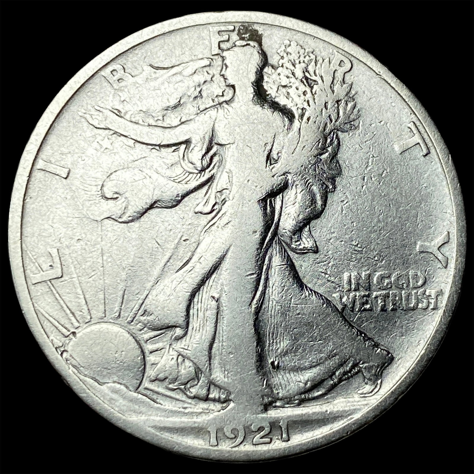 1921-S Silver Walking Liberty Half Dollar LIGHTLY CIRCULATED: 1921-S Silver Walking Liberty Half Dollar LIGHTLY CIRCULATED