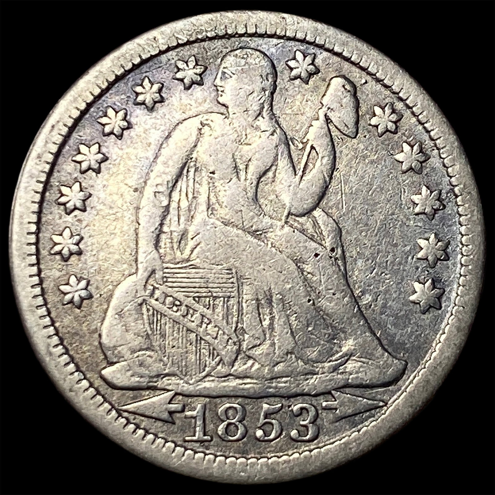 1853 Arrows Seated Liberty Dime NEARLY UNCIRCULATED: 1853 Arrows Seated Liberty Dime NEARLY UNCIRCULATED