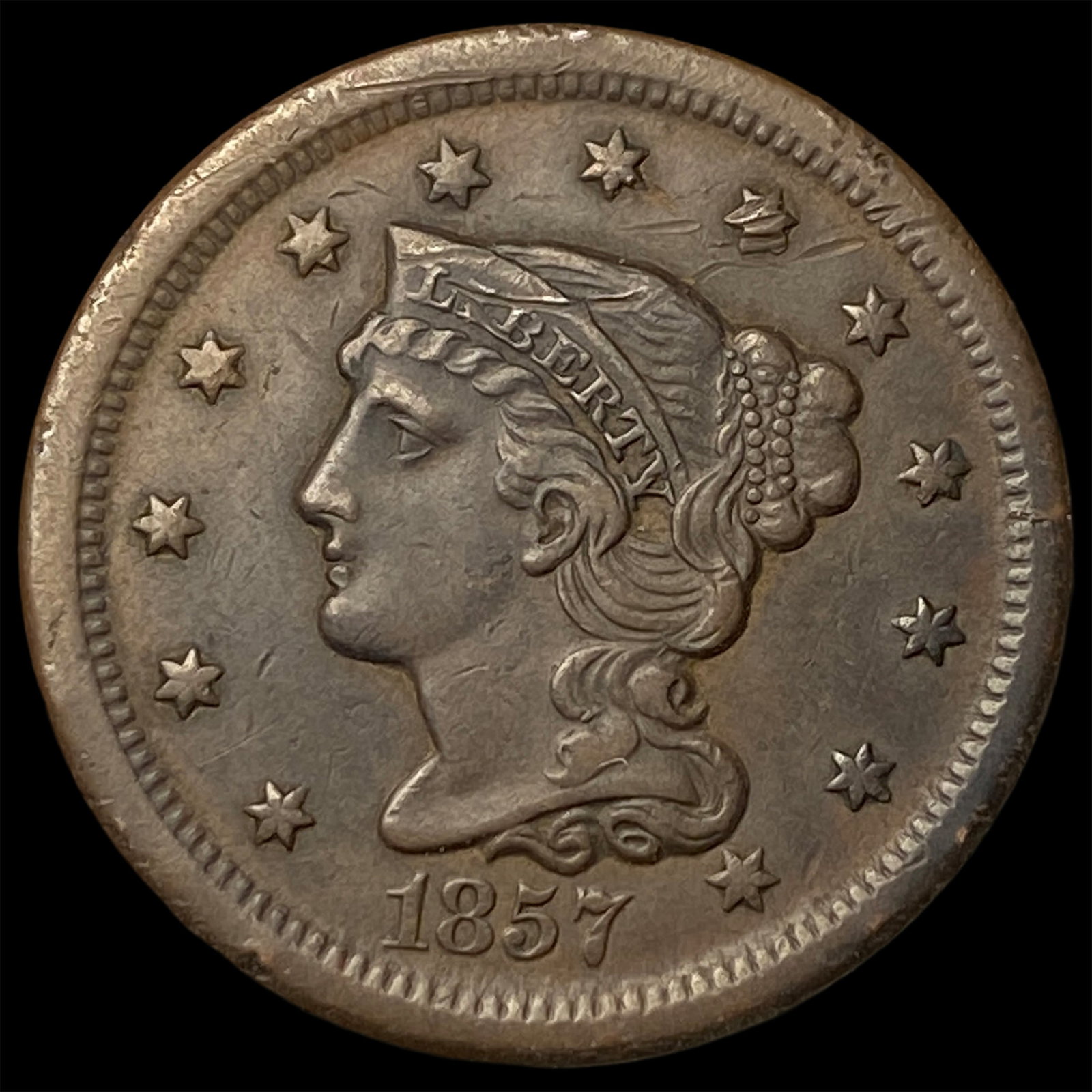 1857 Braided Hair Large Cent CLOSELY UNCIRCULATED (1 of 2)