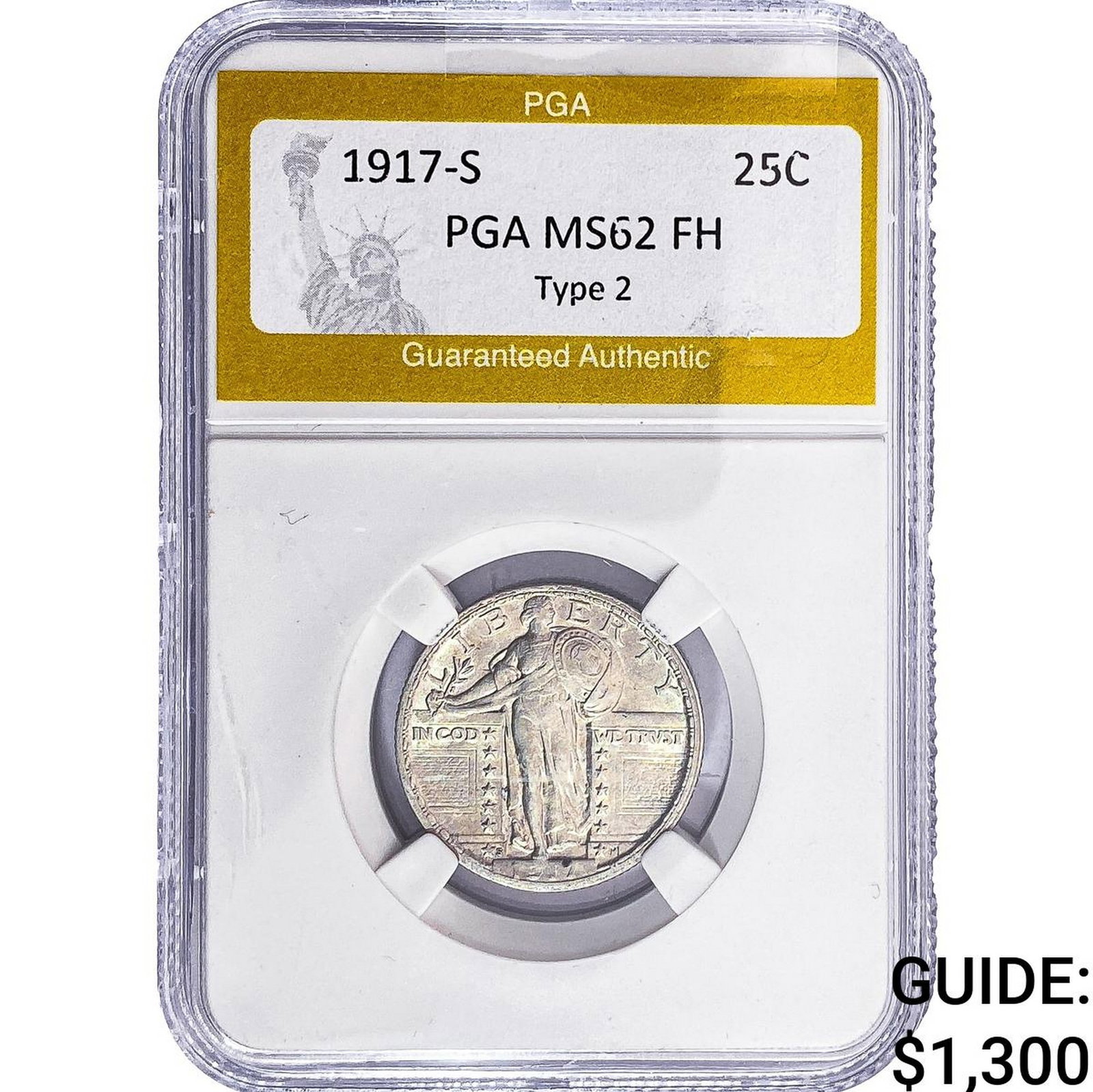 1917-S Standing Liberty Quarter PGA MS62 FH Type 2: 1917-S Standing Liberty Quarter PGA MS62 FH Type 2