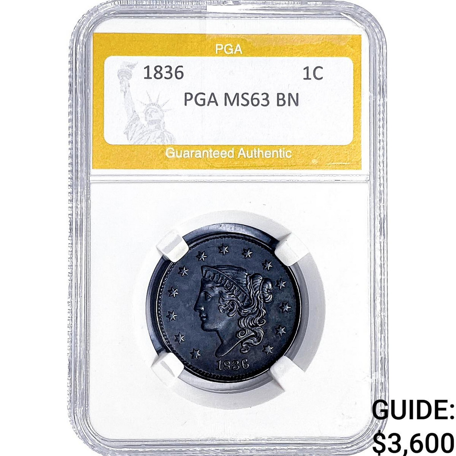 1836 Coronet Head Large Cent PGA MS63 BN (1 of 2)