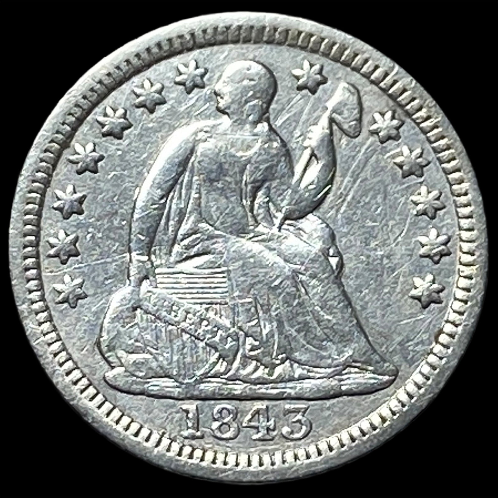 1843 Silver Half Dime CLOSELY UNCIRCULATED (1 of 2)