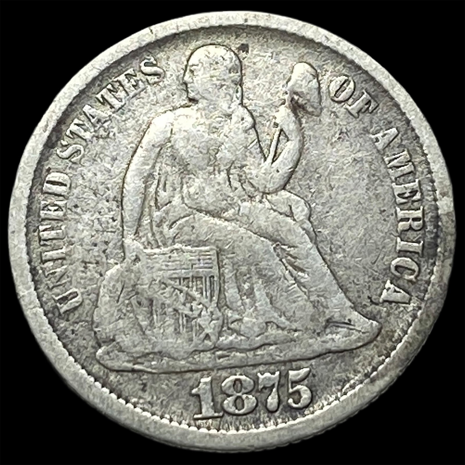 1875-CC Silver Seated Liberty Dime LIGHTLY CIRCULATED: 1875-CC Silver Seated Liberty Dime LIGHTLY CIRCULATED