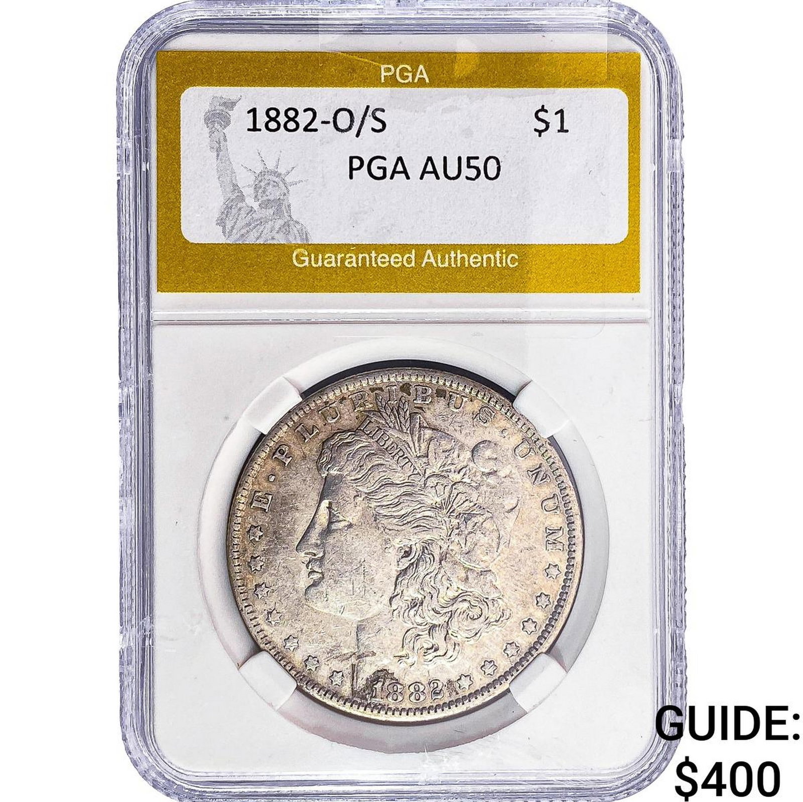 1882-O/S Morgan Silver Dollar PGA AU50 (1 of 2)