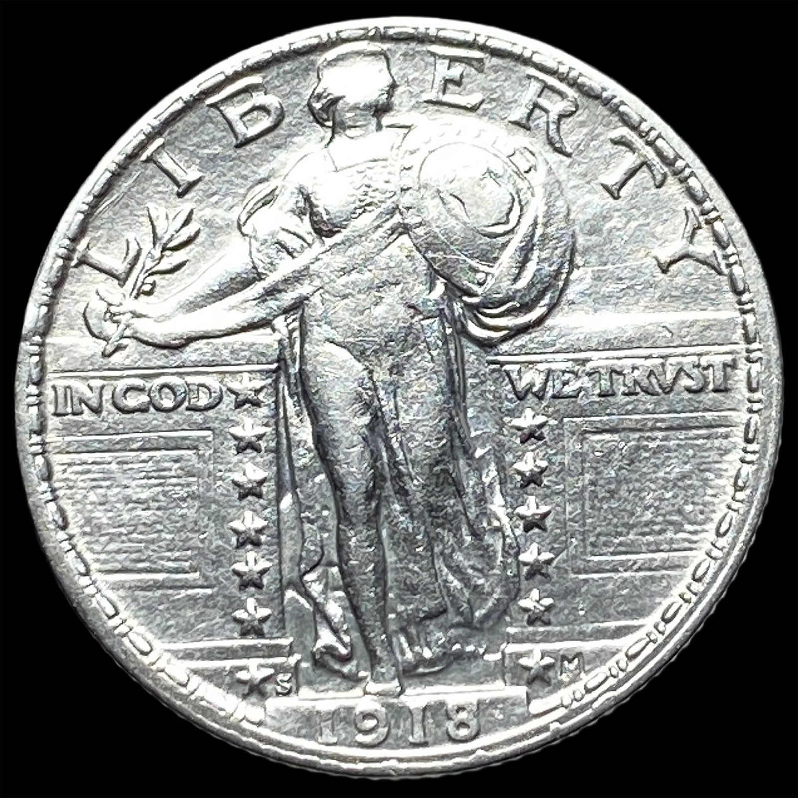 1918-S Silver Standing Liberty Quarter CLOSELY UNCIRCULATED: 1918-S Silver Standing Liberty Quarter CLOSELY UNCIRCULATED