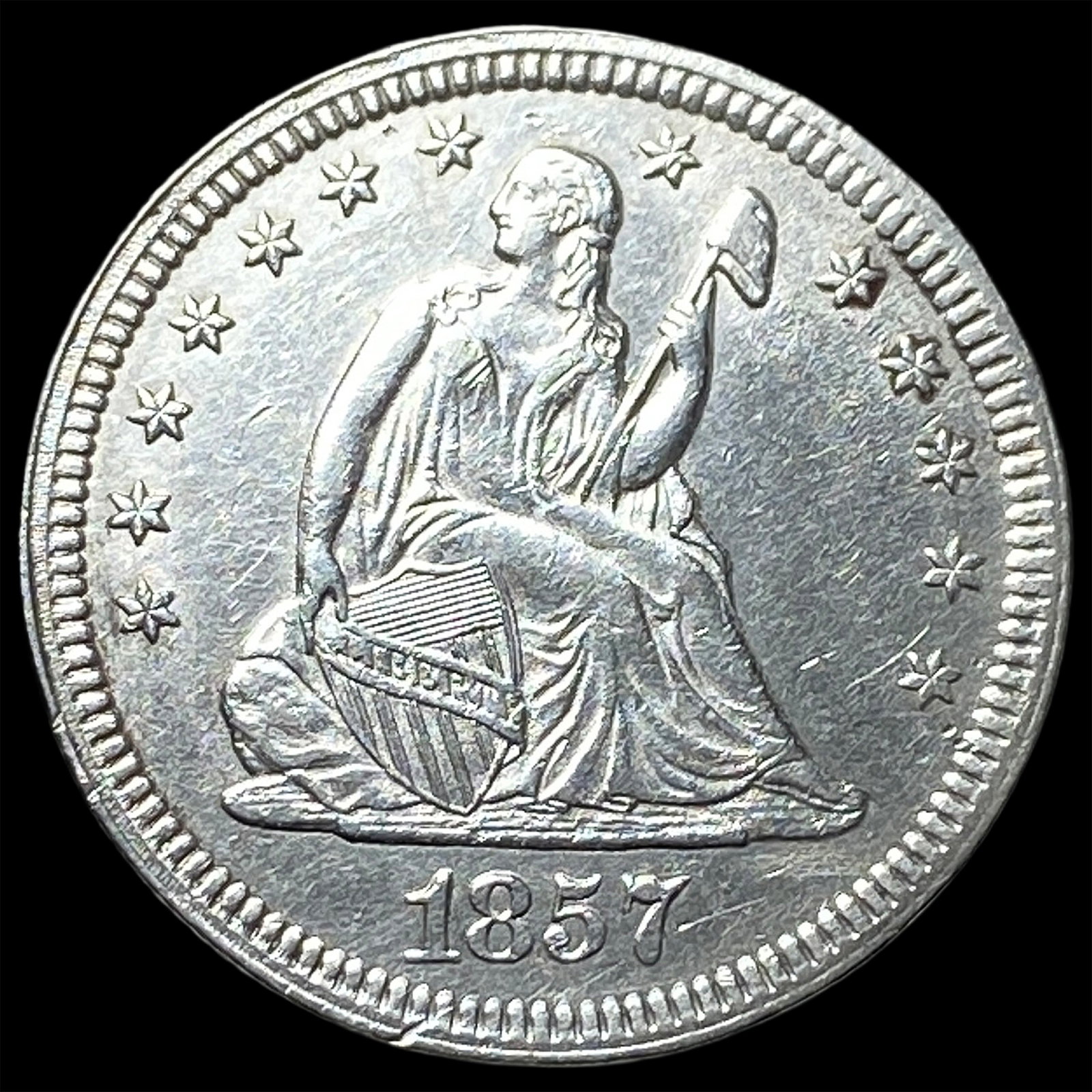 1857 Silver Seated Liberty Quarter CHOICE AU: 1857 Silver Seated Liberty Quarter CHOICE AU