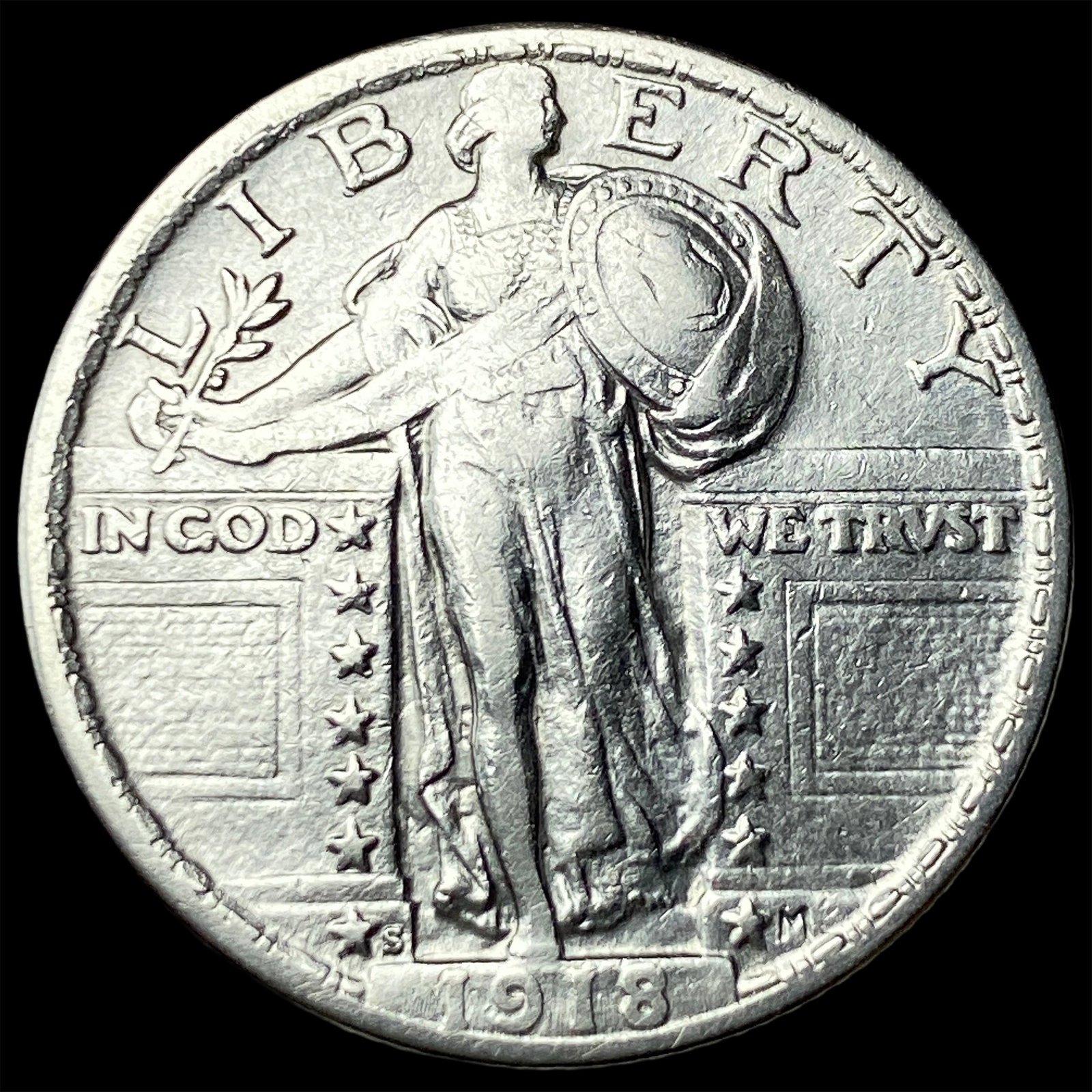 1918-S Silver Standing Liberty Quarter NEARLY UNCIRCULATED: 1918-S Silver Standing Liberty Quarter NEARLY UNCIRCULATED