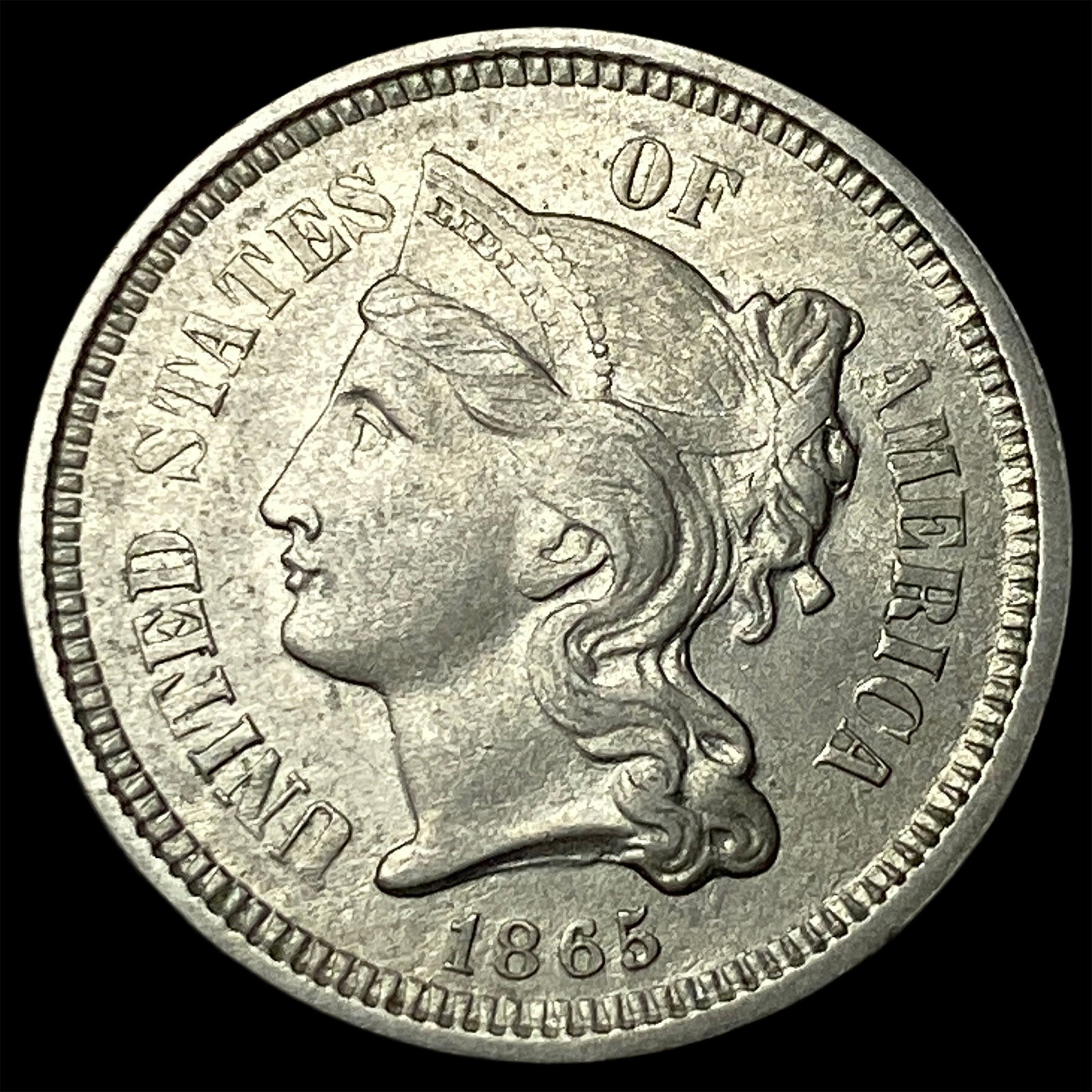 1865 Nickel Three-Cent Piece NEARLY UNCIRCULATED (1 of 2)