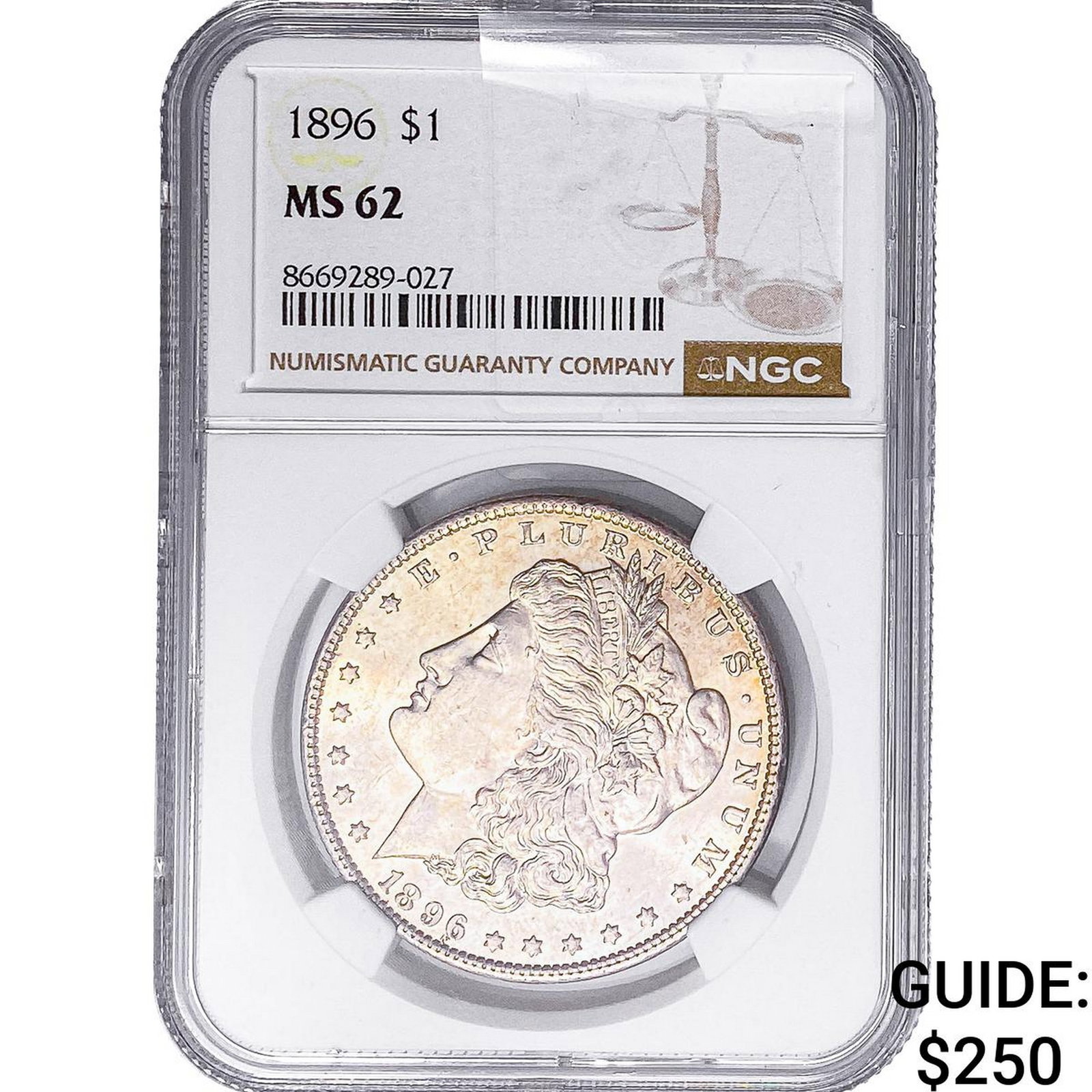 1896 Morgan Silver Dollar NGC MS62: 1896 Morgan Silver Dollar NGC MS62
