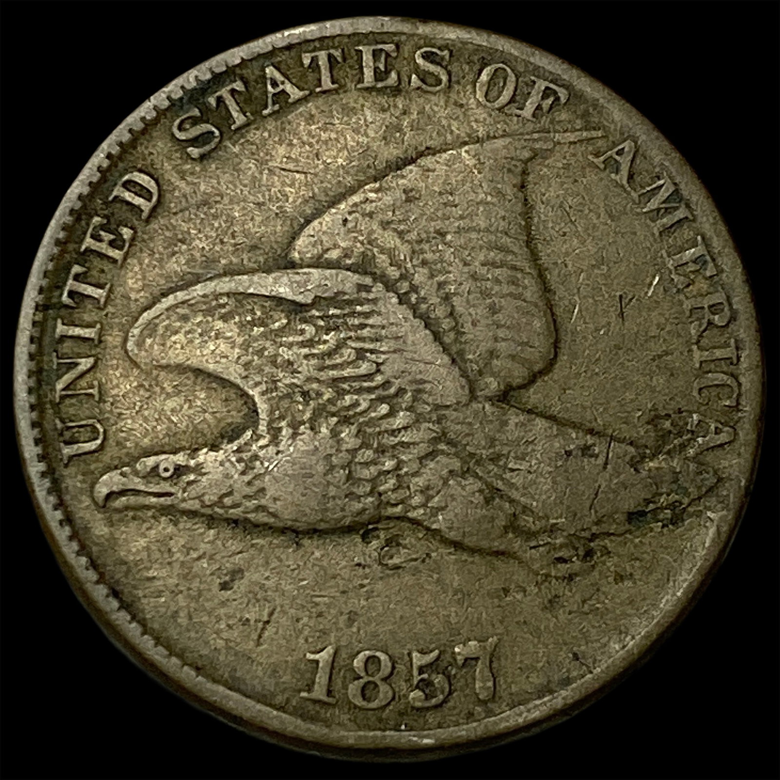 1857 Copper-Nickel Flying Eagle Cent ABOUT UNCIRCULATED (1 of 2)