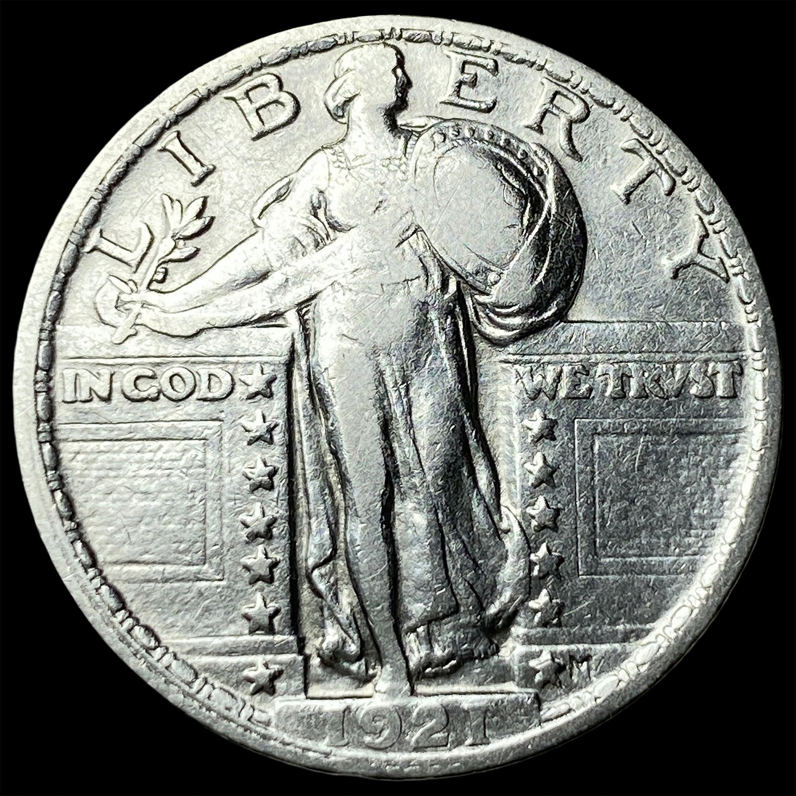 1921 Silver Standing Liberty Quarter LIGHTLY CIRCULATED: 1921 Silver Standing Liberty Quarter LIGHTLY CIRCULATED