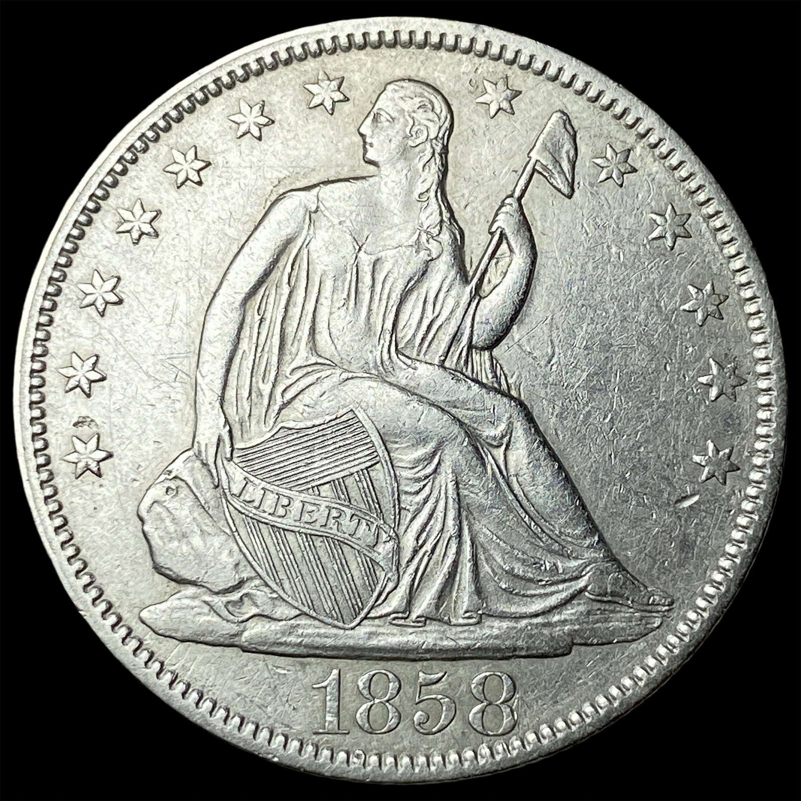 1858 Seated Liberty Half Dollar CLOSELY UNCIRCULATED (1 of 2)