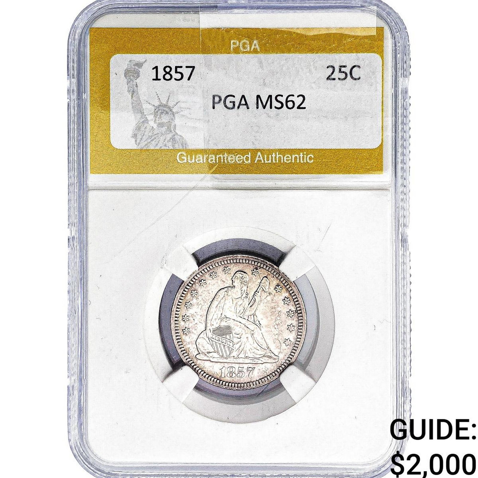 1857 Seated Liberty Quarter PGA MS62: 1857 Seated Liberty Quarter PGA MS62