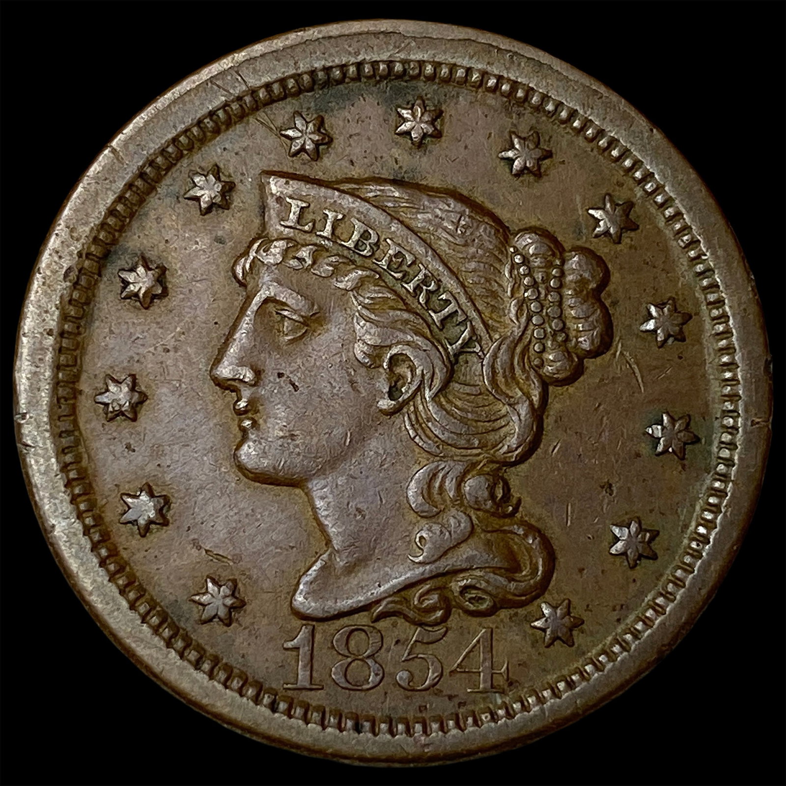 1854 Braided Hair Large Cent NEARLY UNCIRCULATED (1 of 2)