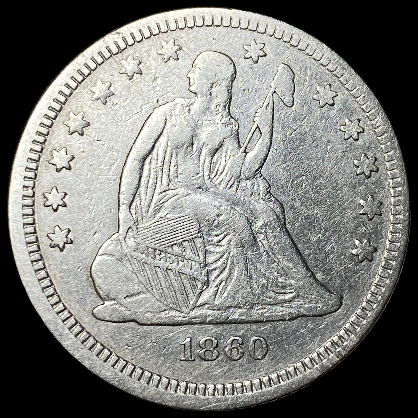 1860 Seated Liberty Quarter CLOSELY UNCIRCULATED: 1860 Seated Liberty Quarter CLOSELY UNCIRCULATED