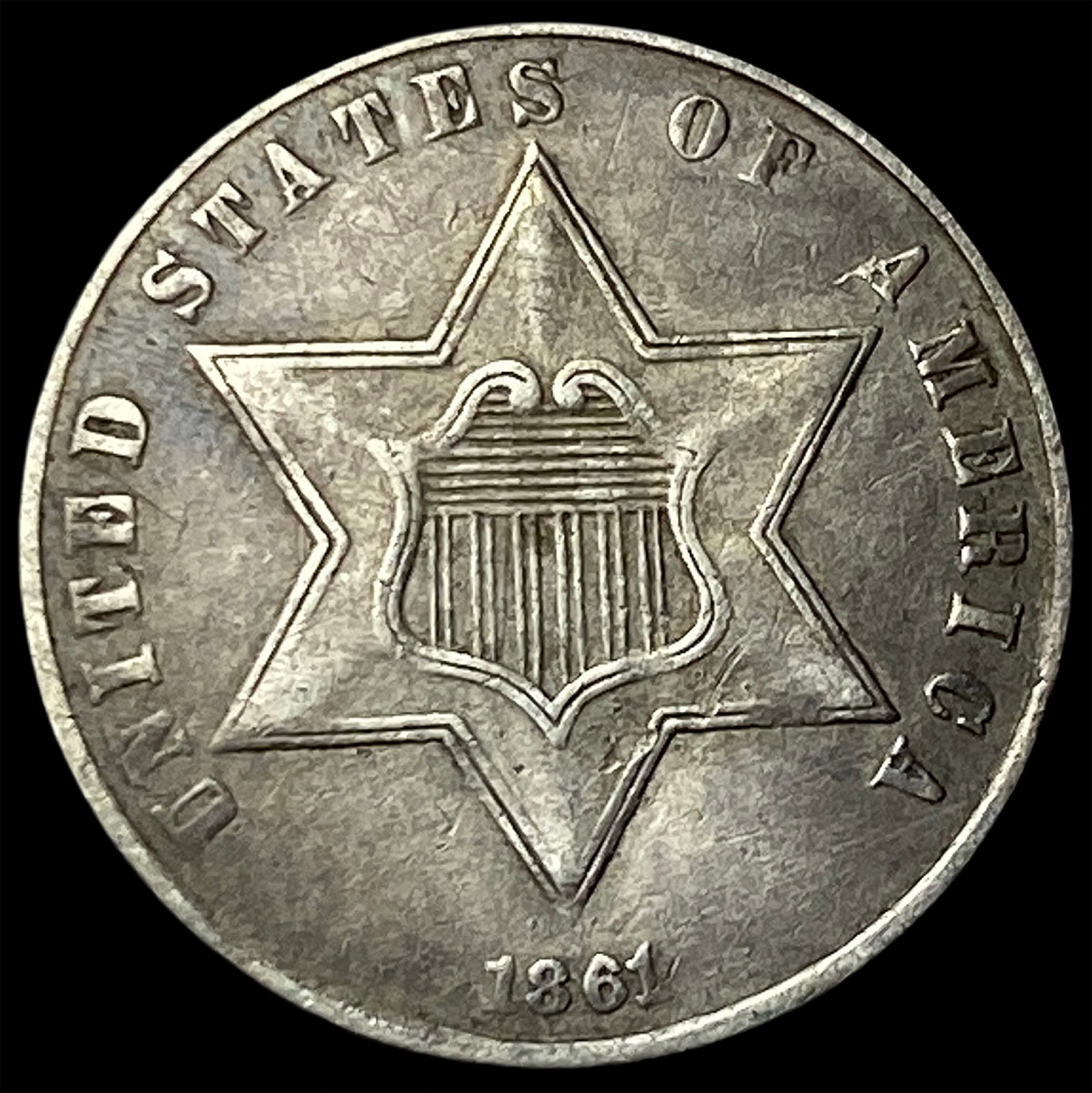 1861 Silver Three-Cent Piece CLOSELY UNCIRCULATED (1 of 2)