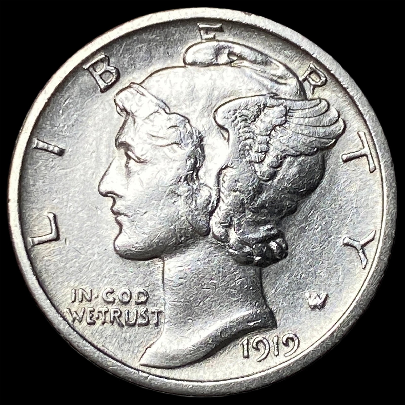 1919-S Silver Mercury Dime NEARLY UNCIRCULATED (1 of 2)