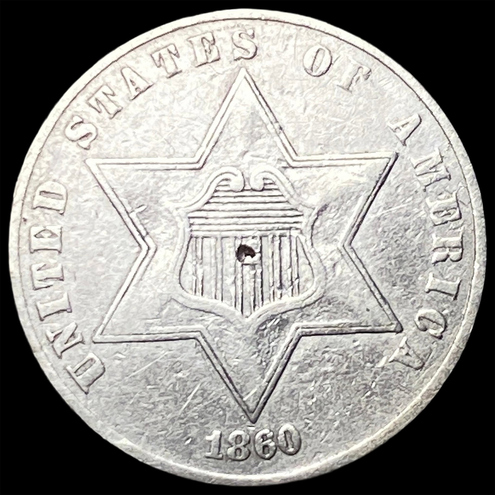 1860 Silver Three-Cent Piece NEARLY UNCIRCULATED (1 of 2)