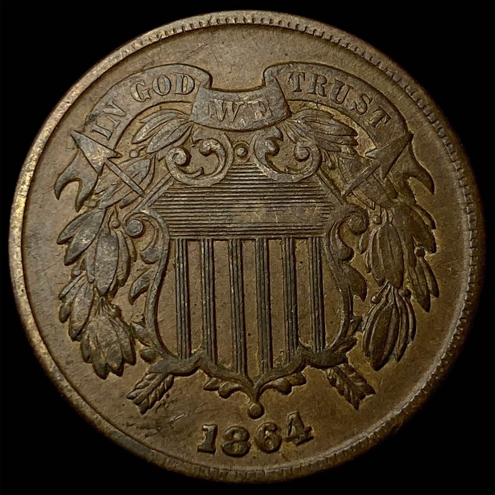 1864 Bronze Two-Cent Piece NEARLY UNCIRCULATED (1 of 2)