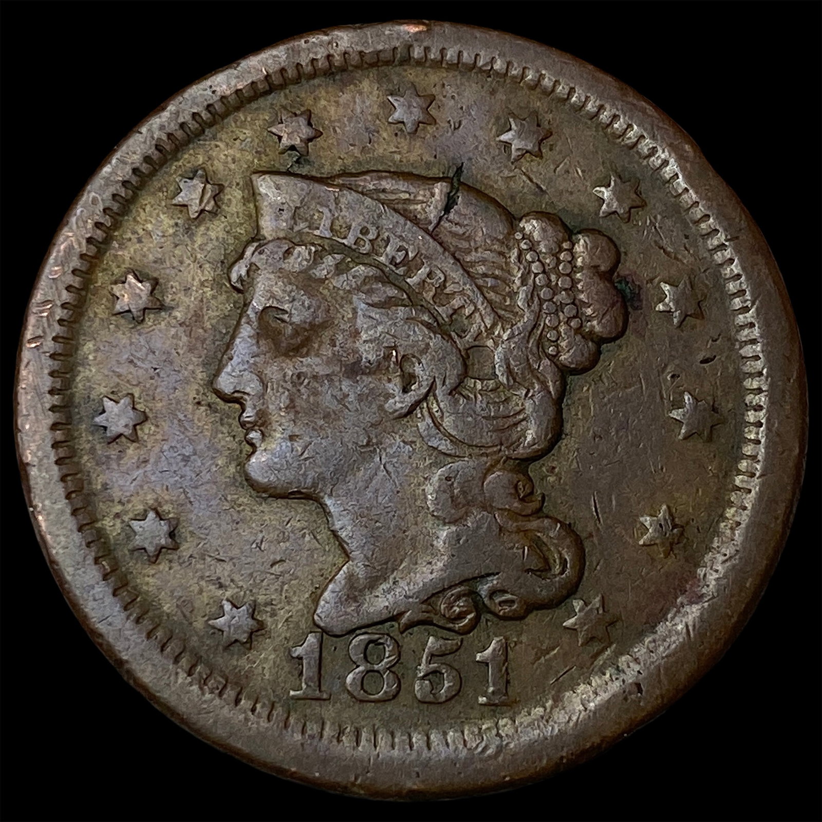 1851 Braided Hair Large Cent ABOUT UNCIRCULATED (1 of 2)