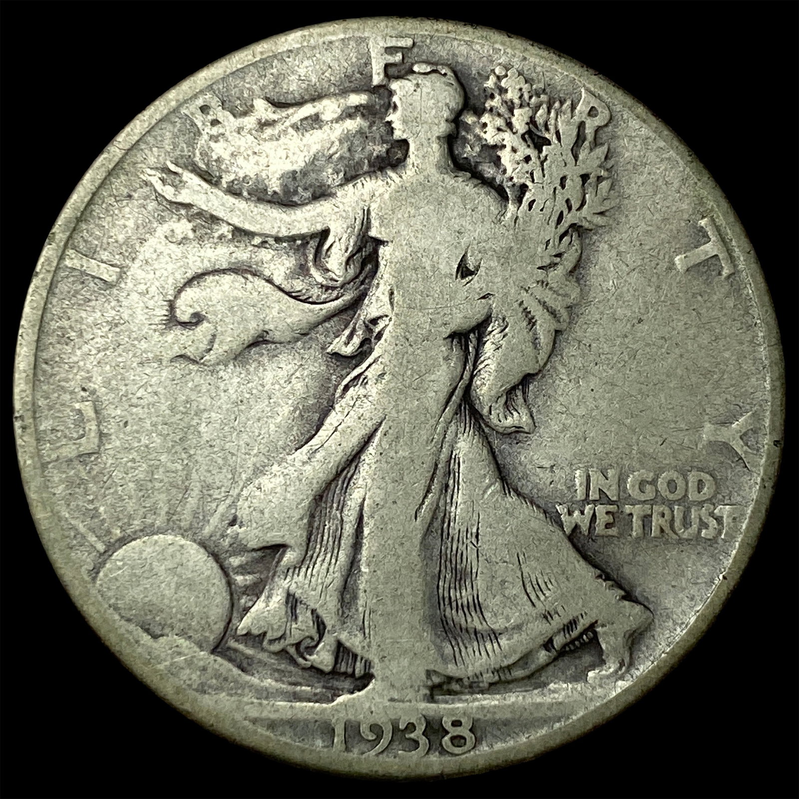 1938-D Silver Half Dollar Walking Liberty NICELY CIRCULATED: 1938-D Silver Half Dollar Walking Liberty NICELY CIRCULATED