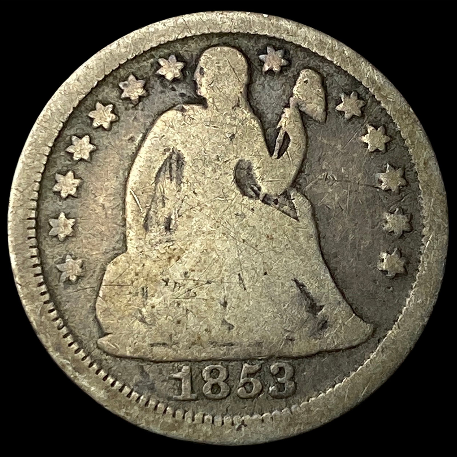 1853 Seated Liberty Dime (No Arrows) NICELY CIRCULATED (1 of 2)