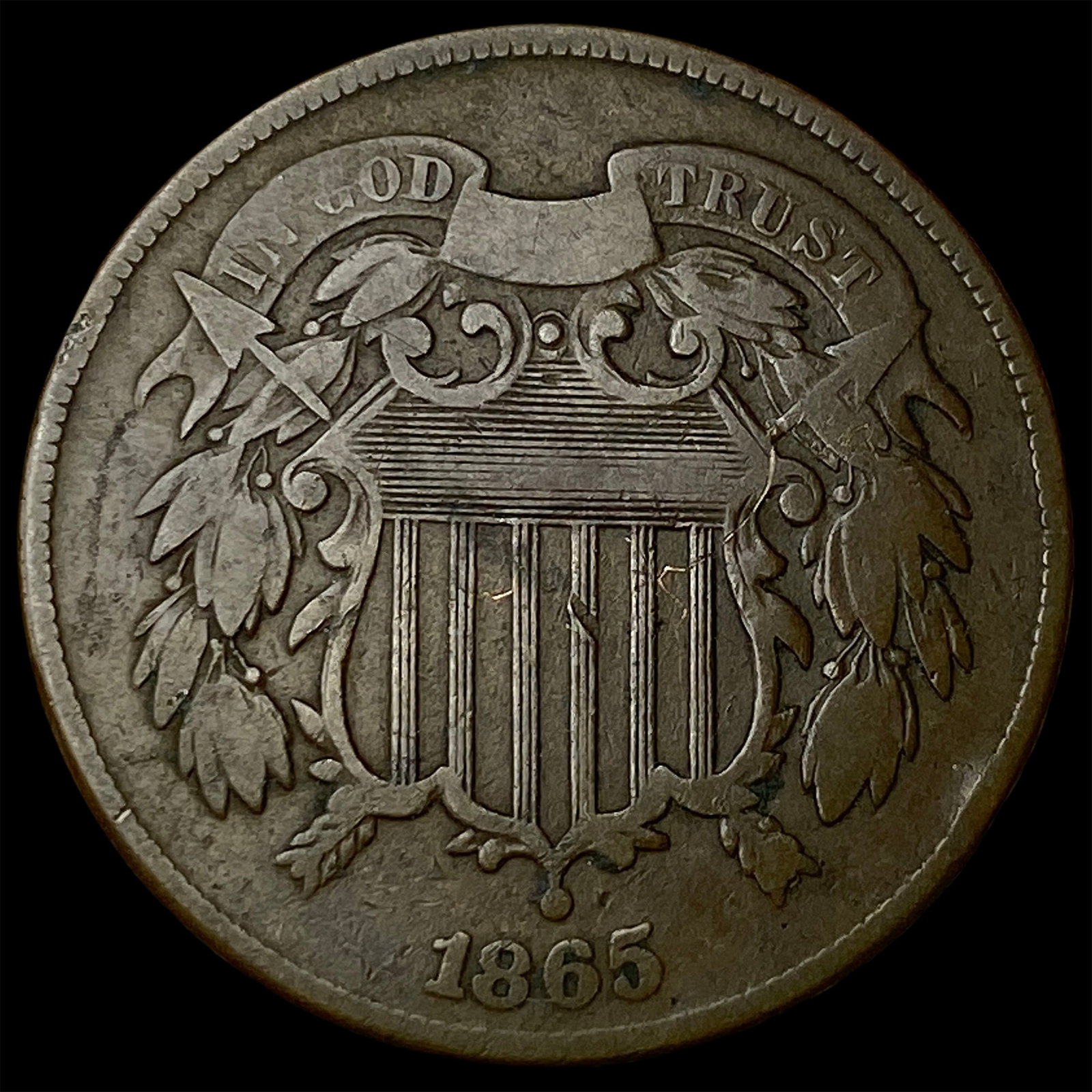 1865 Copper 2 Cents LIGHTLY CIRCULATED: 1865 Copper 2 Cents LIGHTLY CIRCULATED