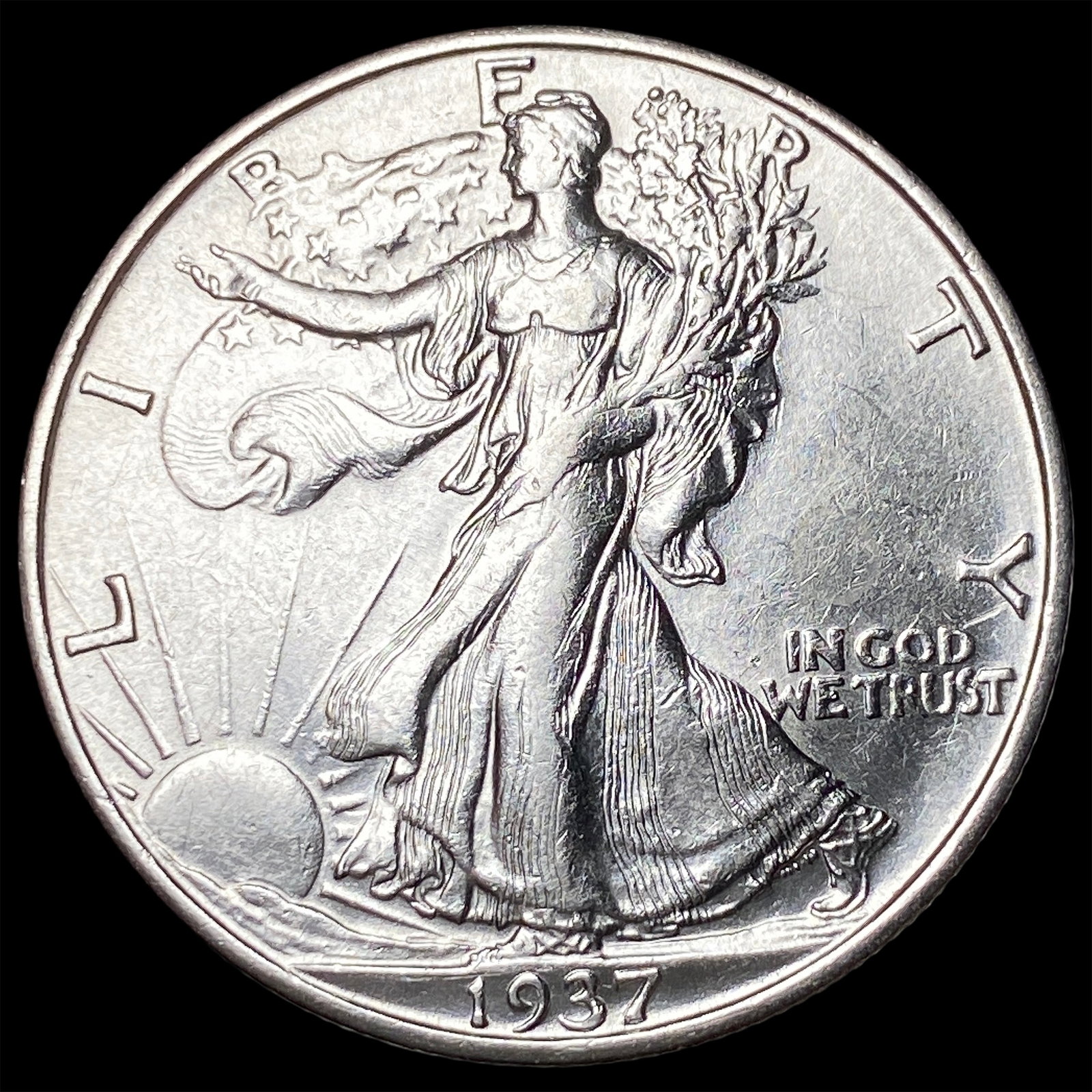 1937-S Silver Walking Liberty Half Dollar CLOSELY UNCIRCULATED: 1937-S Silver Walking Liberty Half Dollar CLOSELY UNCIRCULATED