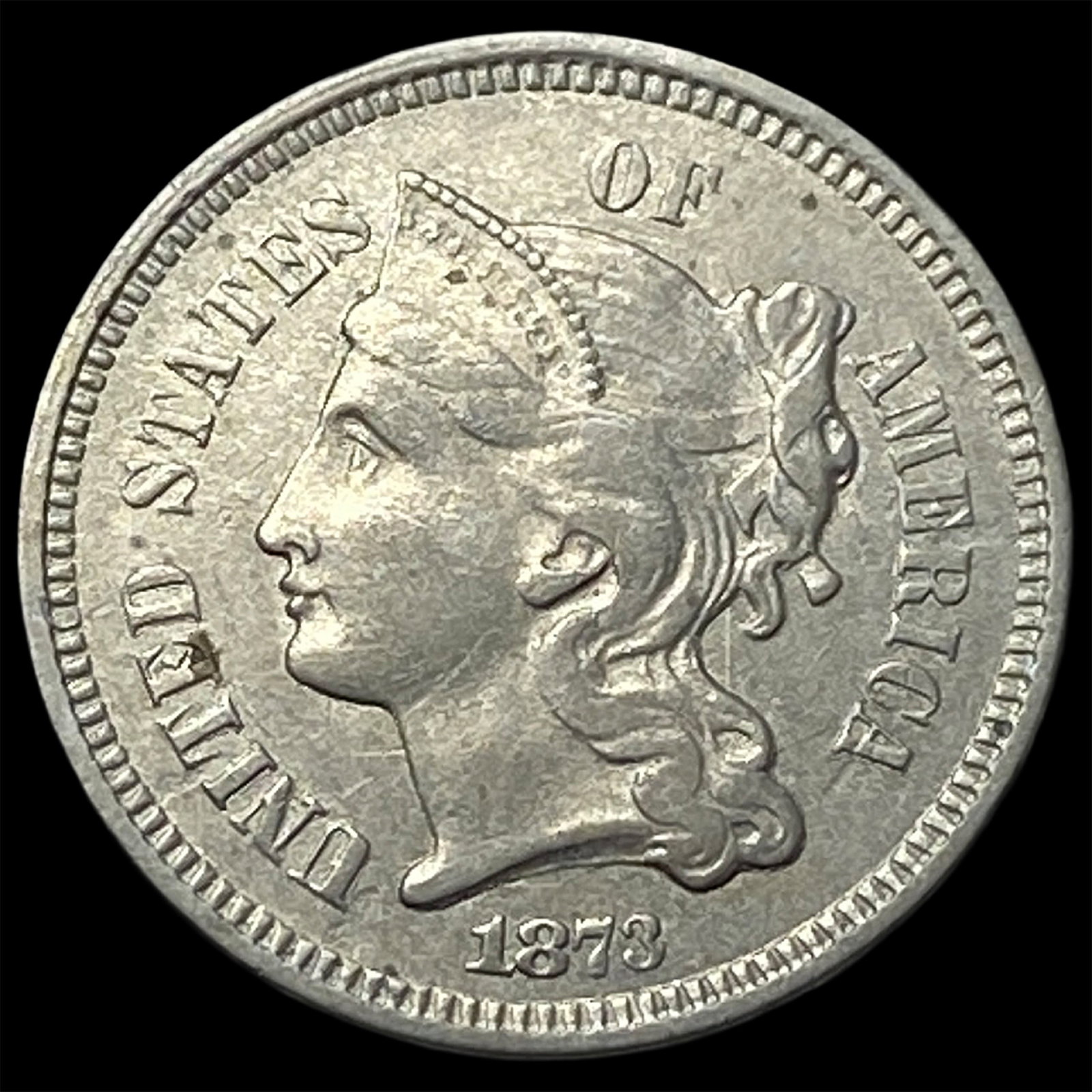 1873 Nickel Three-Cent Piece CLOSELY UNCIRCULATED (1 of 2)