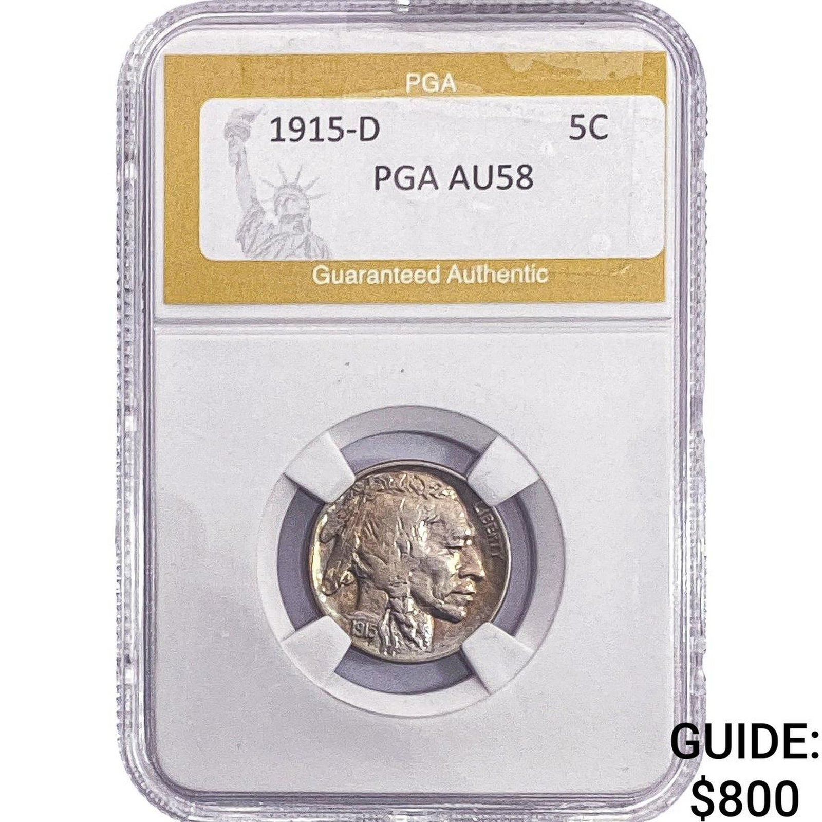 1915-D Buffalo Nickel PGA AU58: 1915-D Buffalo Nickel PGA AU58