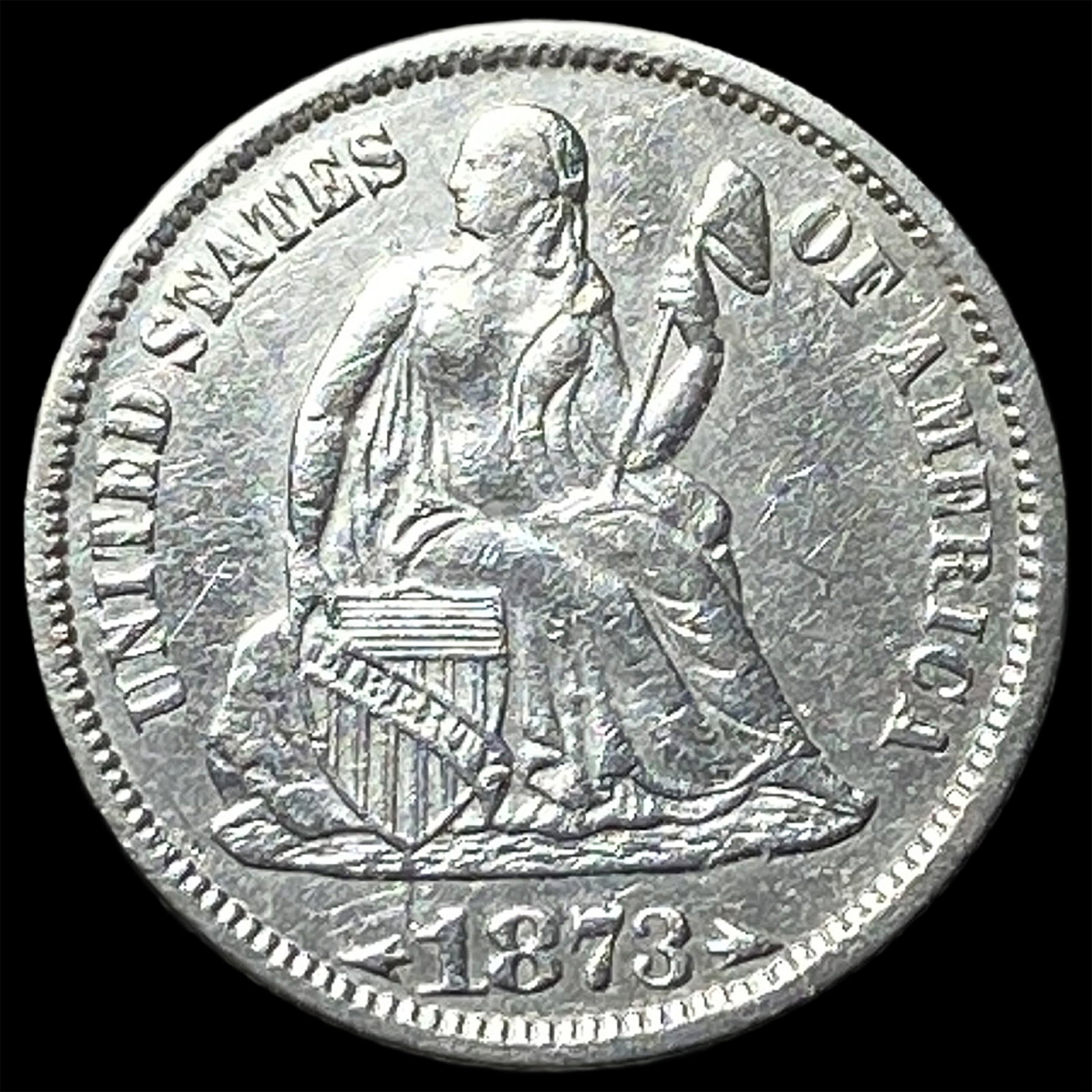1873 Silver Seated Liberty Dime CLOSELY UNCIRCULATED (1 of 2)