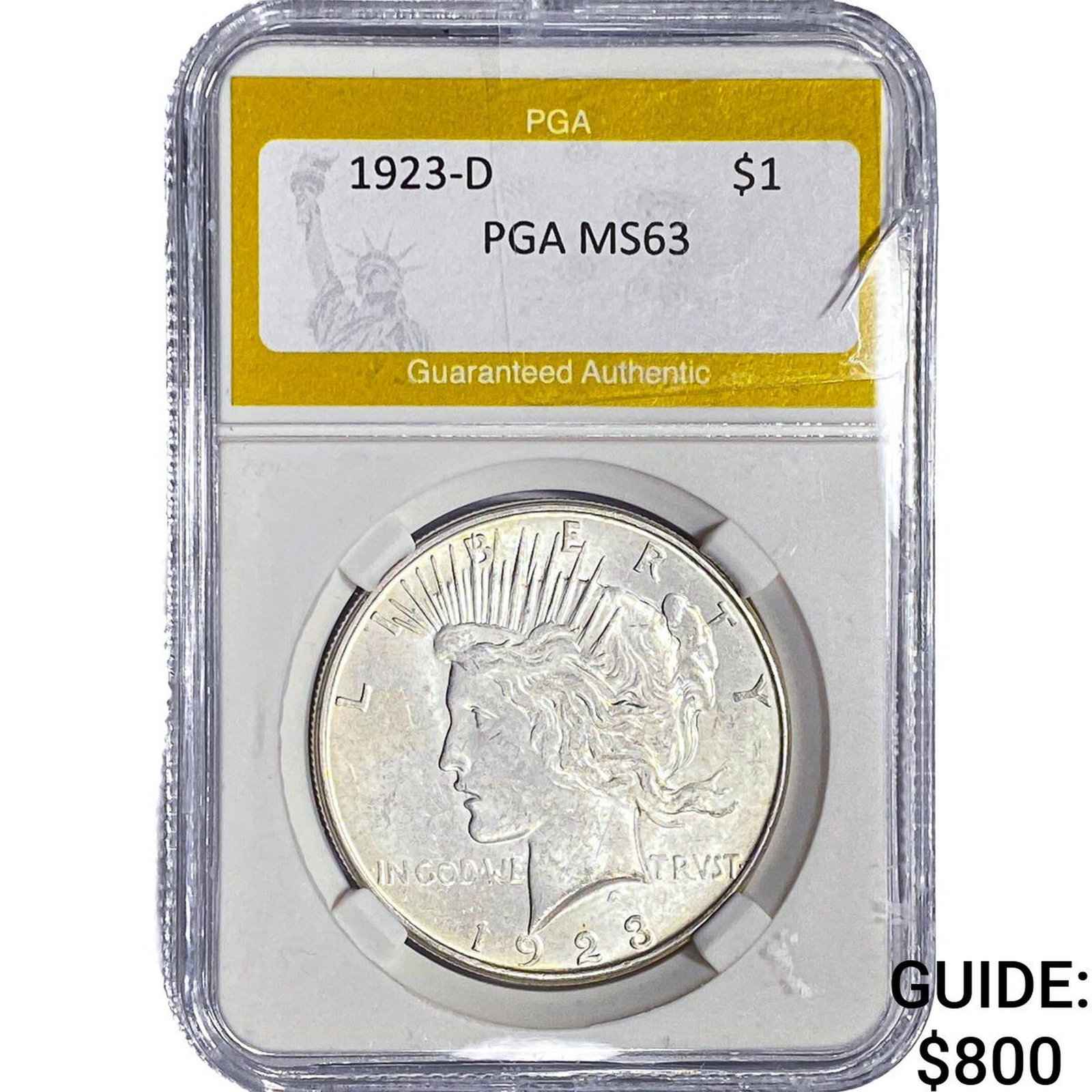 1923-D Silver Peace Dollar PGA MS63: 1923-D Silver Peace Dollar PGA MS63