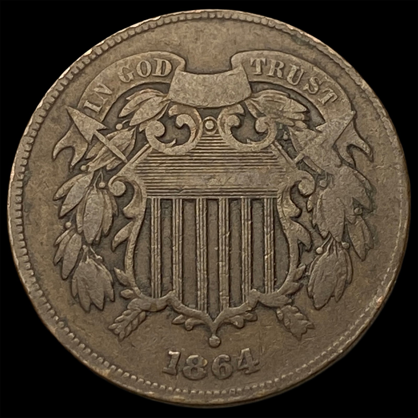 1864 Copper Two-Cent Piece LIGHTLY CIRCULATED: 1864 Copper Two-Cent Piece LIGHTLY CIRCULATED