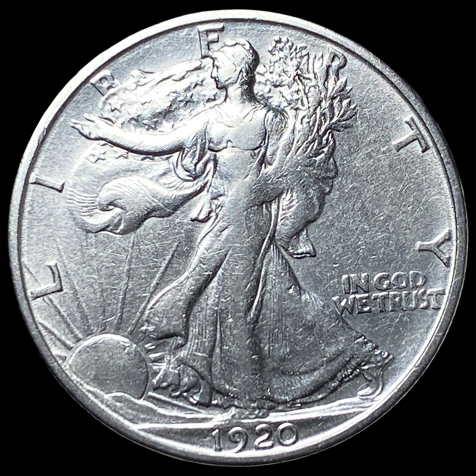 1920-S Silver Walking Liberty Half Dollar NEARLY UNCIRCULATED: 1920-S Silver Walking Liberty Half Dollar NEARLY UNCIRCULATED