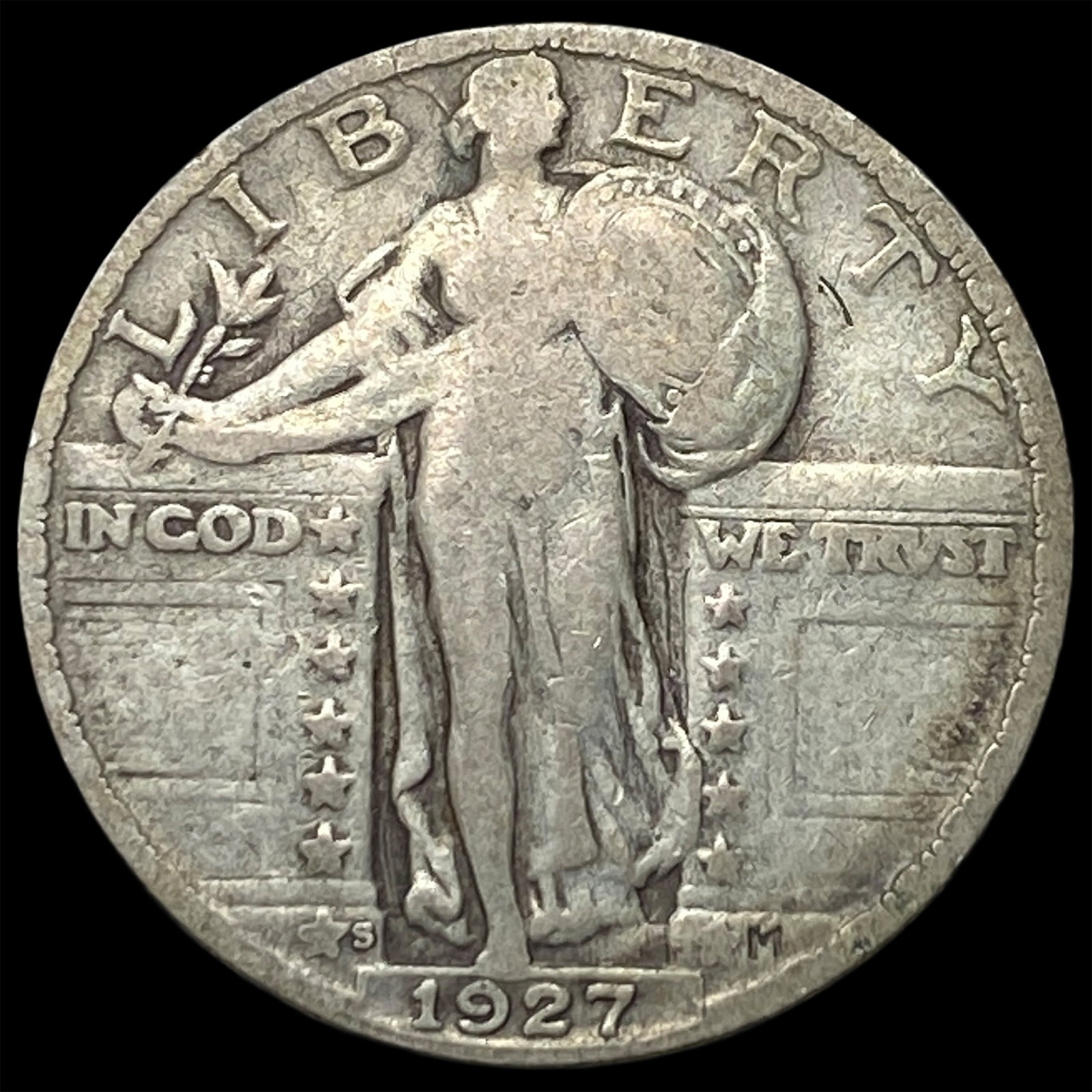 1927-S Silver Standing Liberty Quarter LIGHTLY CIRCULATED: 1927-S Silver Standing Liberty Quarter LIGHTLY CIRCULATED