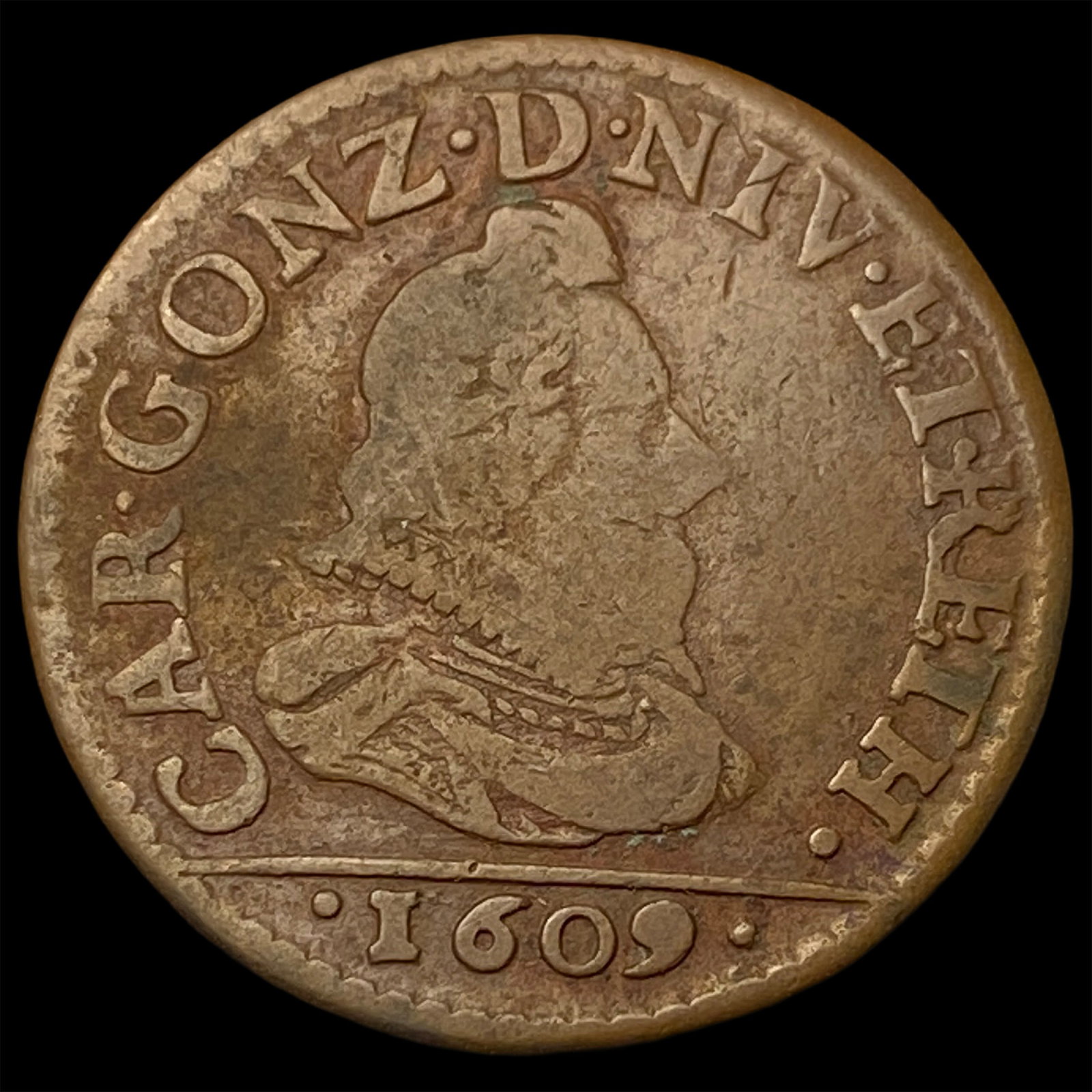 1609 Charles Gonzaga 1 Quattrino Mantua LIGHTLY CIRCULATED (1 of 2)