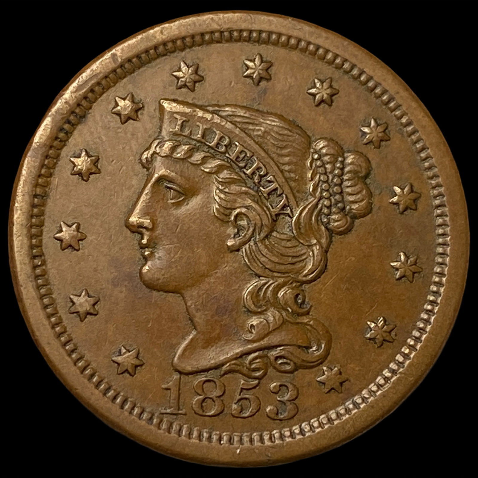 1853 Braided Hair Large Cent CHOICE AU (1 of 2)
