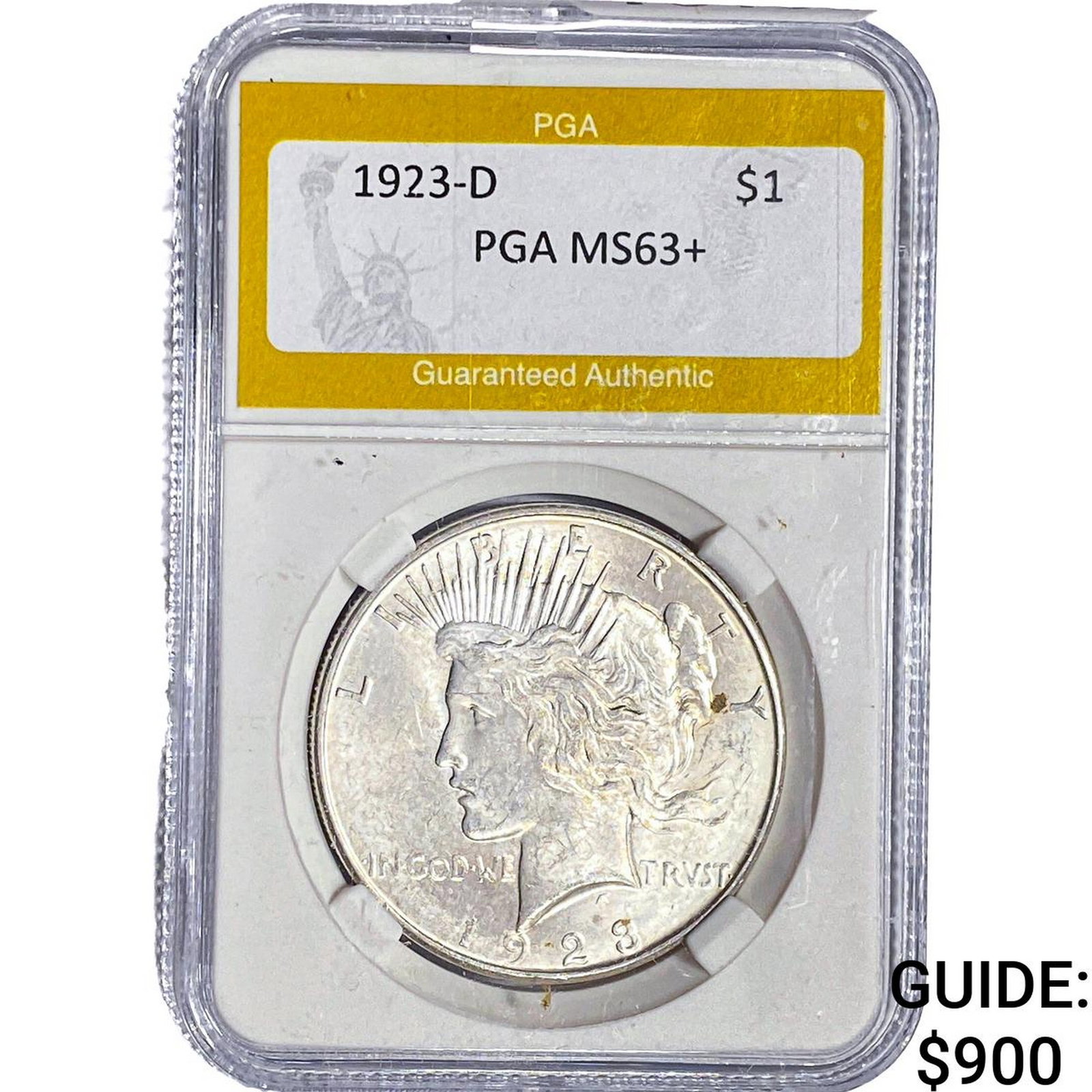 1923-D Silver Peace Dollar PGA MS63+: 1923-D Silver Peace Dollar PGA MS63+