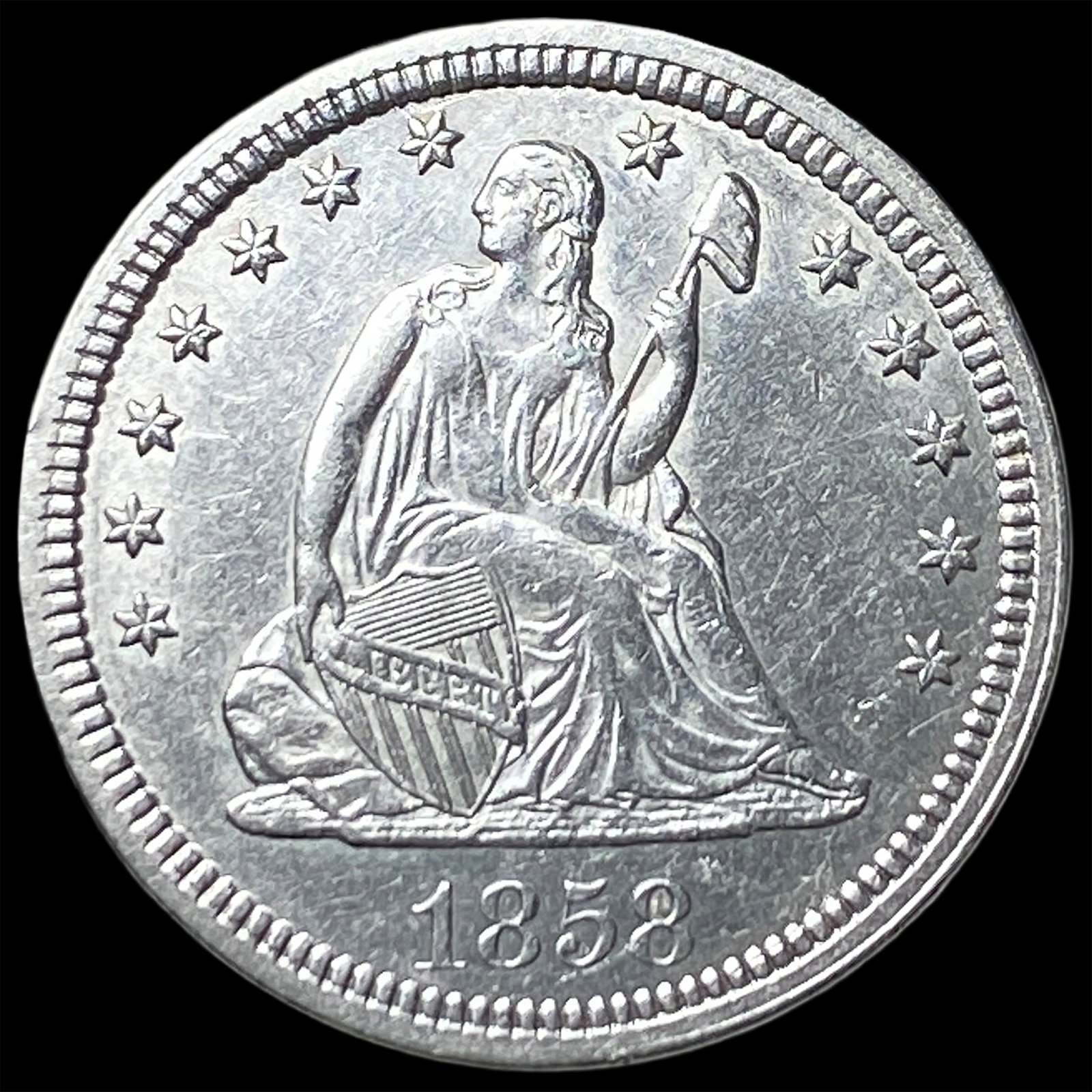 1858 Seated Liberty Quarter CLOSELY UNCIRCULATED (1 of 2)