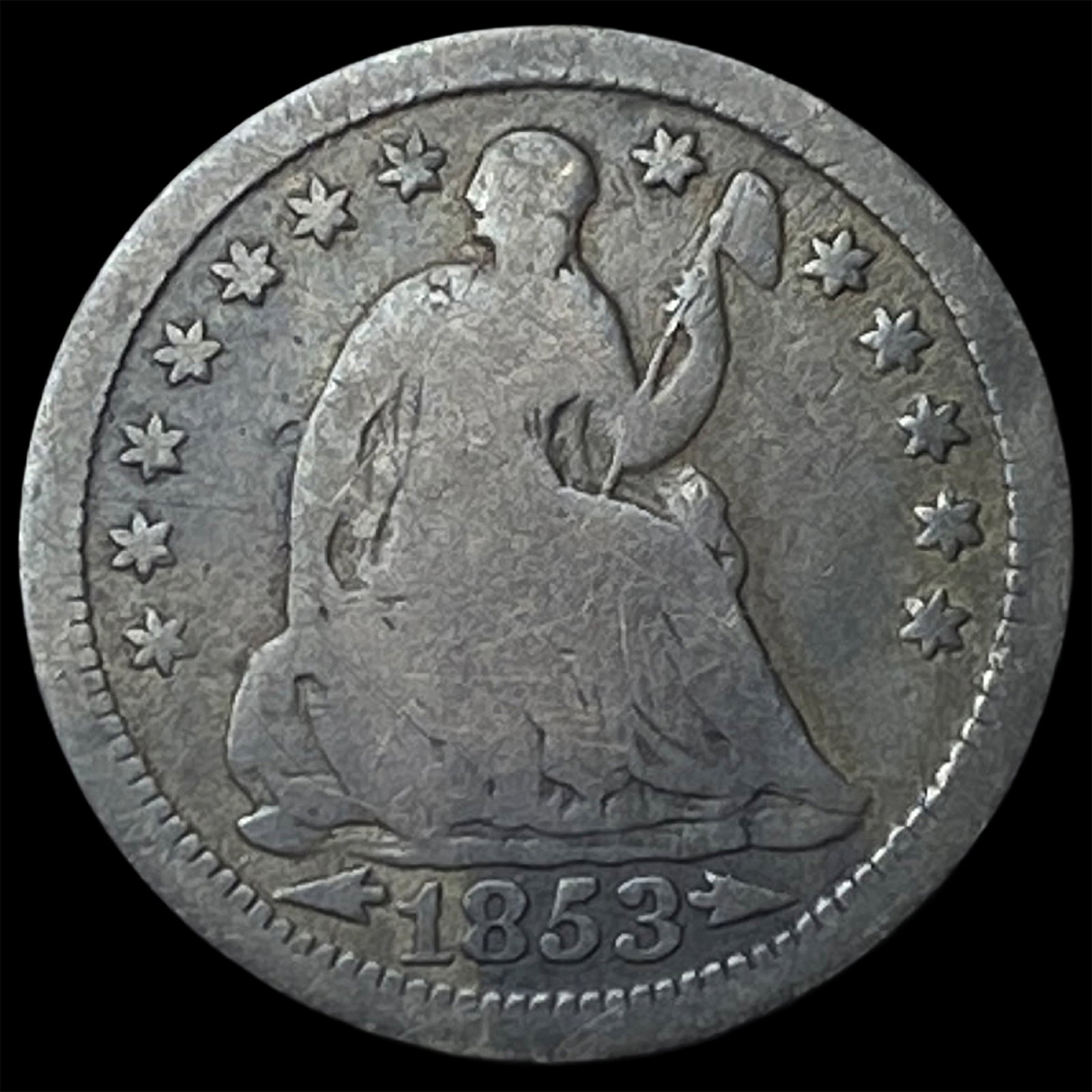 1853 Arrows Seated Liberty Half Dime NICELY CIRCULATED (1 of 2)