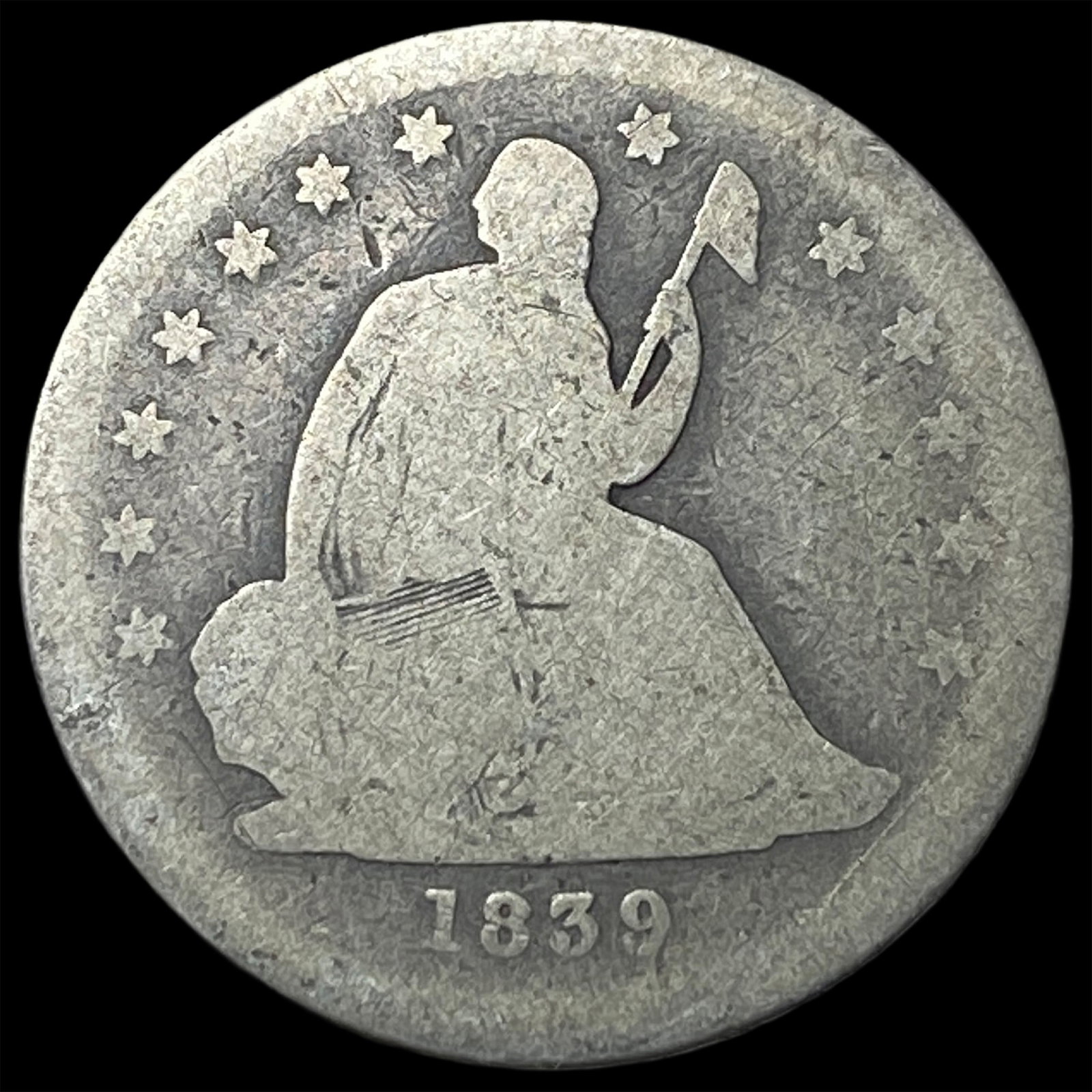 1839 Silver Seated Liberty Quarter NICELY CIRCULATED (1 of 2)