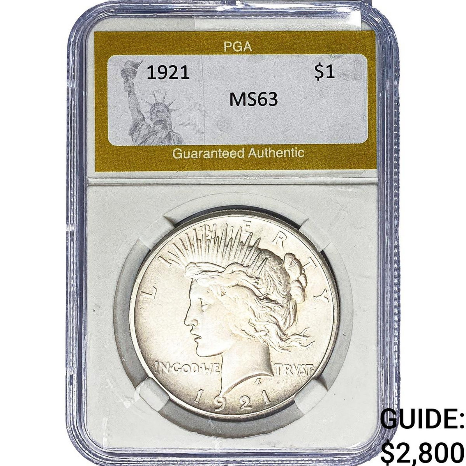 1921 Silver Peace Dollar PGA MS63: 1921 Silver Peace Dollar PGA MS63