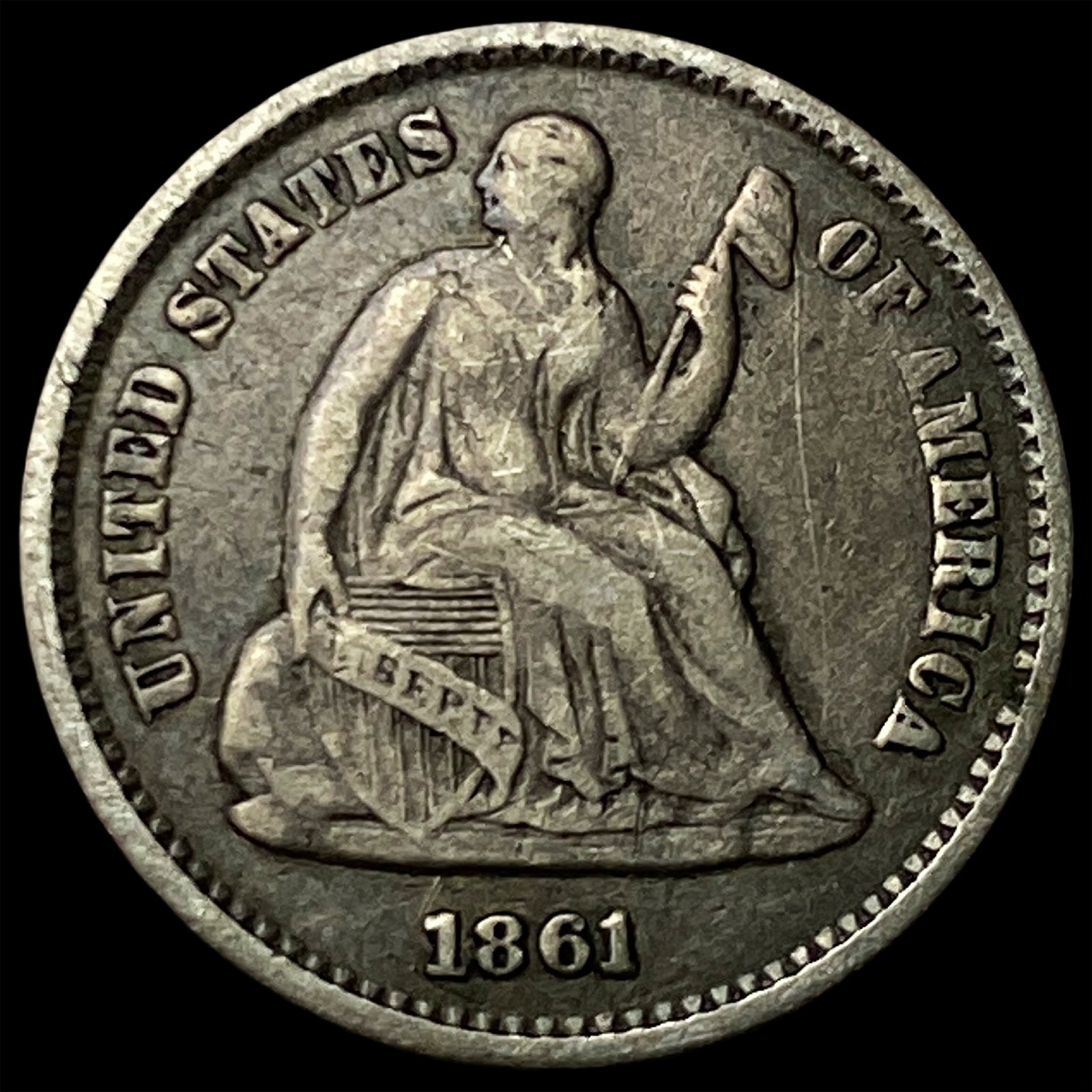 1861 Seated Liberty Half Dime NEARLY UNCIRCULATED (1 of 2)