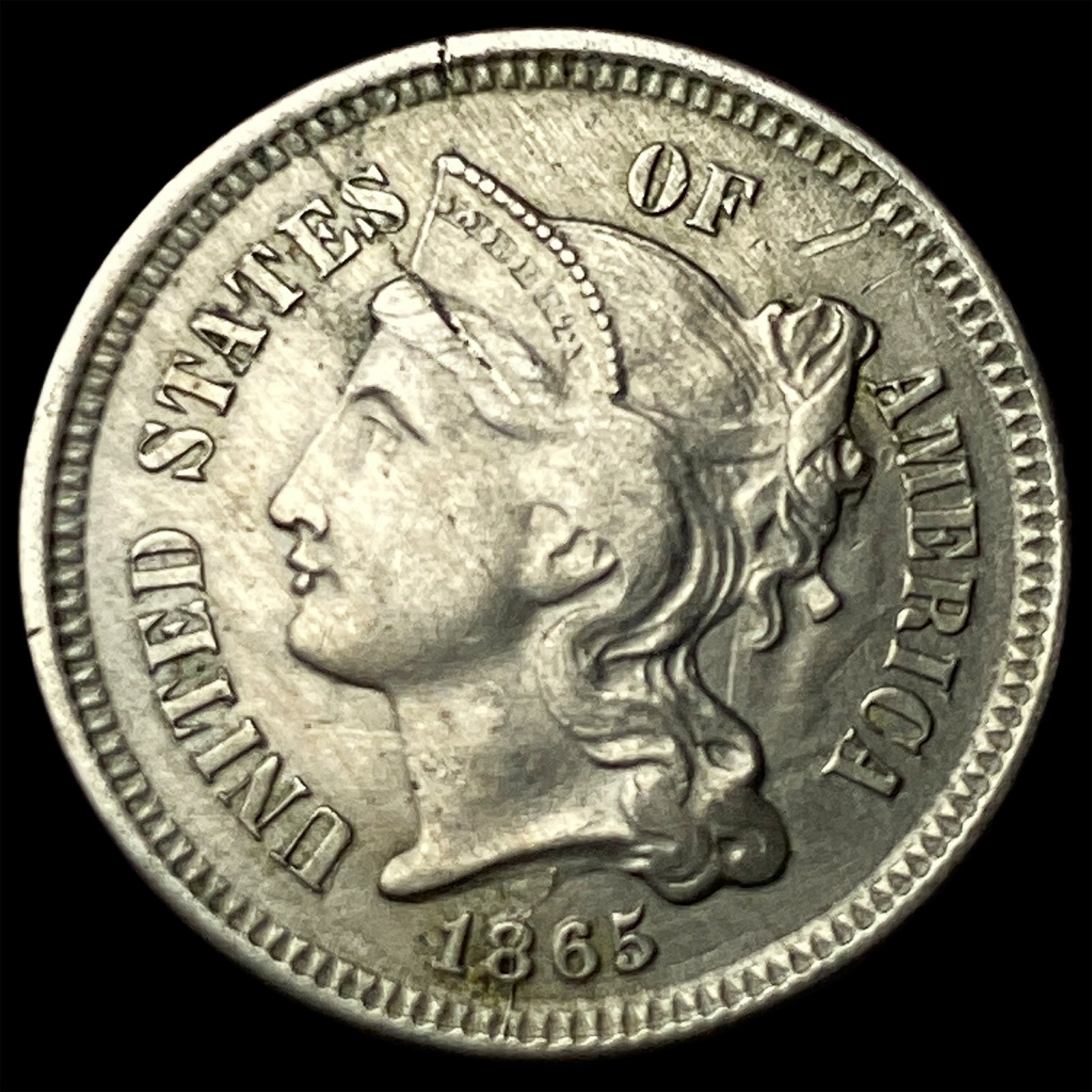 1865 Nickel Three-Cent Piece CLOSELY UNCIRCULATED (1 of 2)