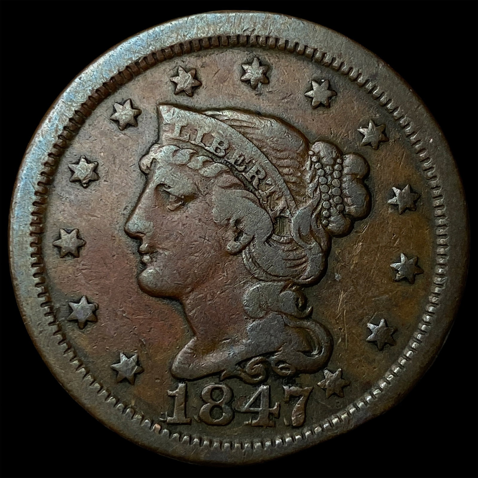 1847 Braided Hair Large Cent ABOUT UNCIRCULATED (1 of 2)