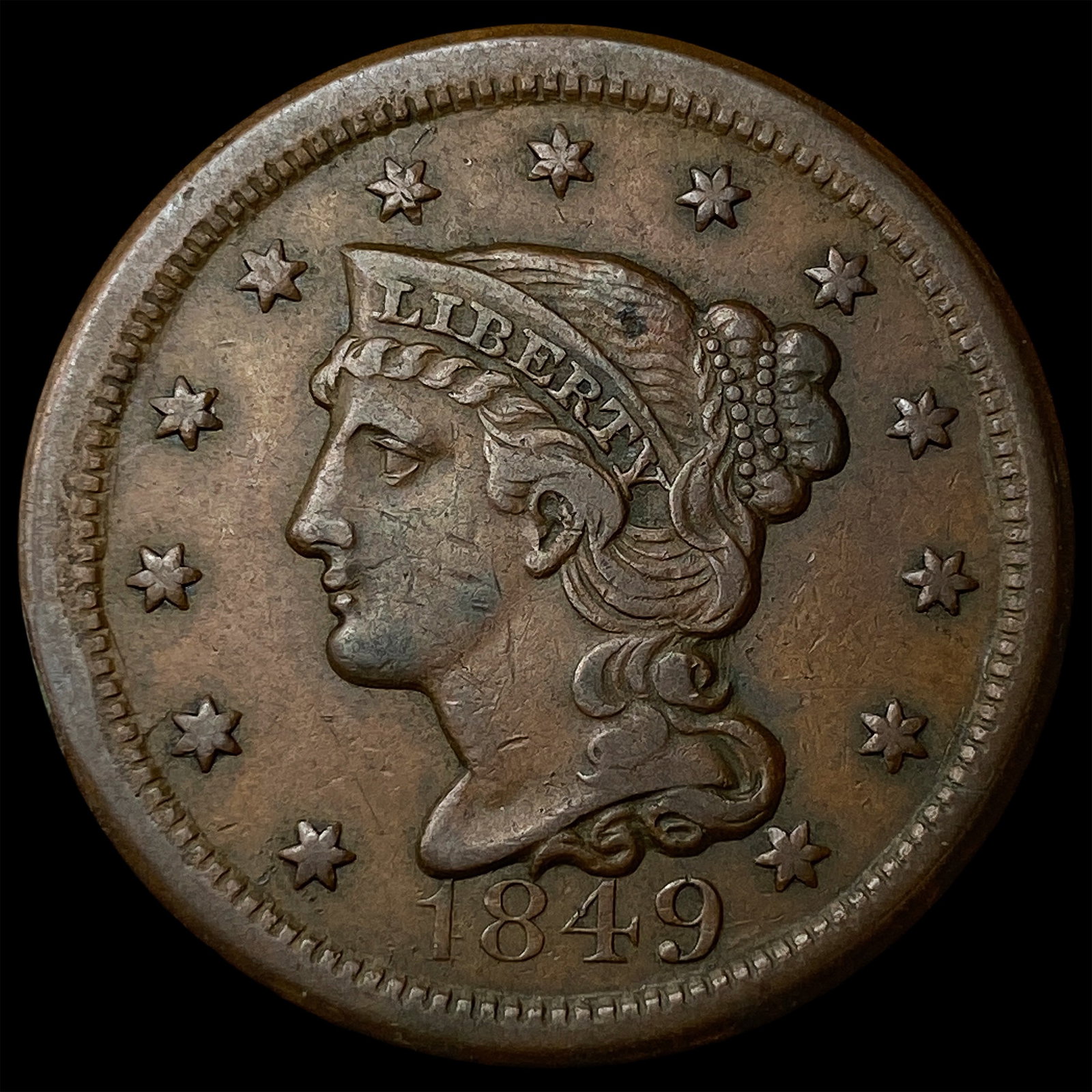 1849 Braided Hair Large Cent NEARLY UNCIRCULATED (1 of 2)